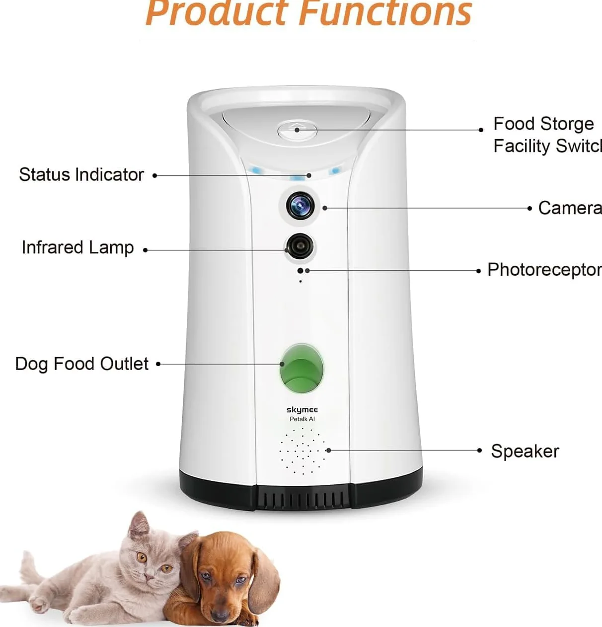 SKYMEE Dispensador de premios para cámara de Perro, WiFi Full HD cámara para Mascotas con Audio bidireccional y visión Nocturna, Compatible con Alexa