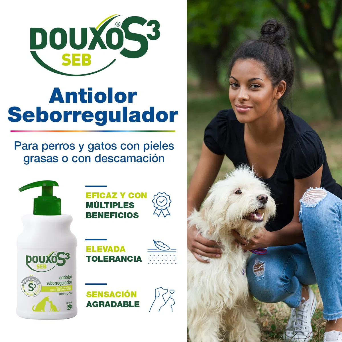 DOUXO S3 Seb Champú para Perros y Gatos - Pieles grasas o con descamación - Antiolor - Seborregulador - Fragancia hipoalergénica - 200ml