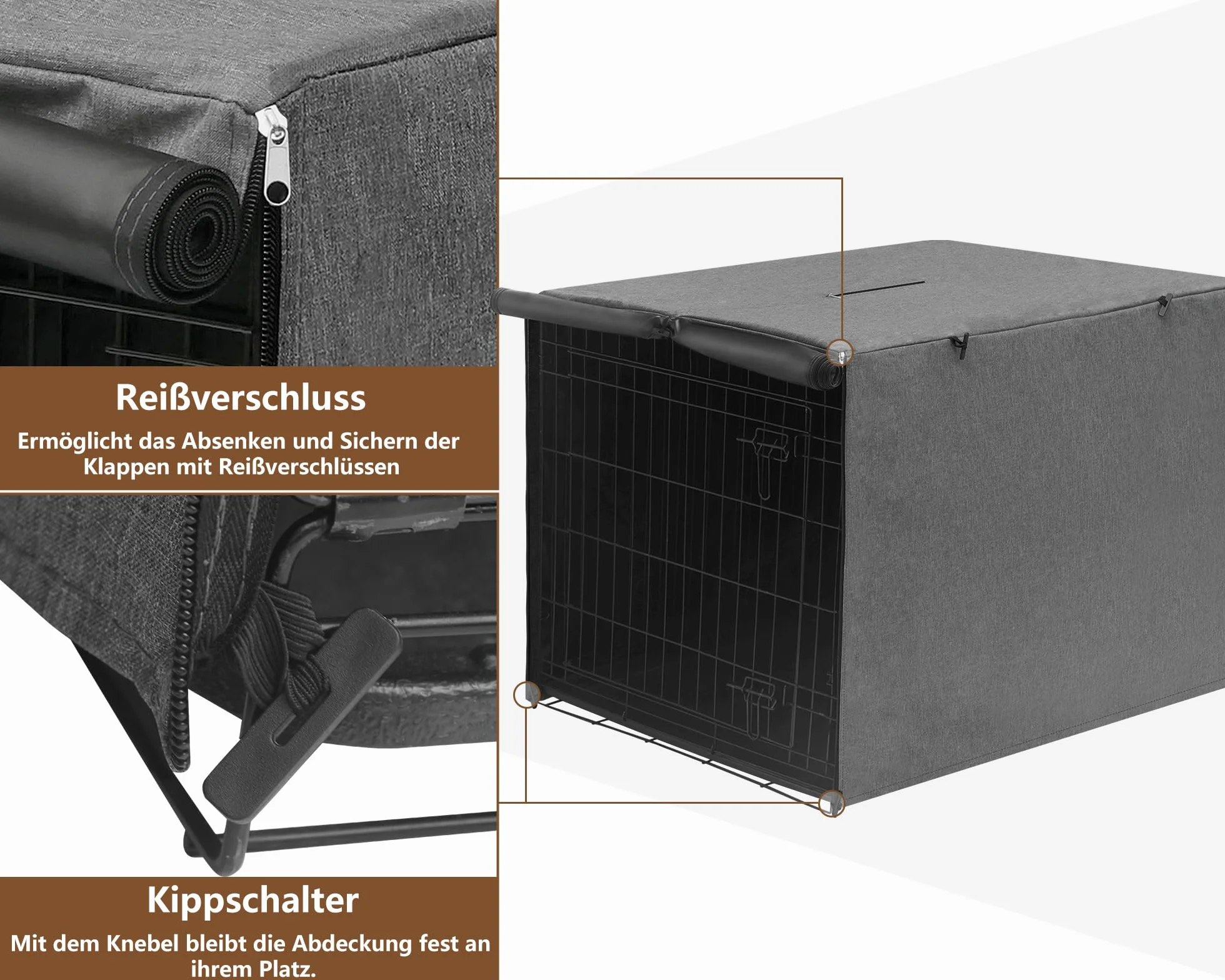 HiCaptain Cubierta para Jaula de Perro, Duradera, Resistente al Viento, Transpirable y Resistente al Agua, para Interiores y Exteriores, Gris
