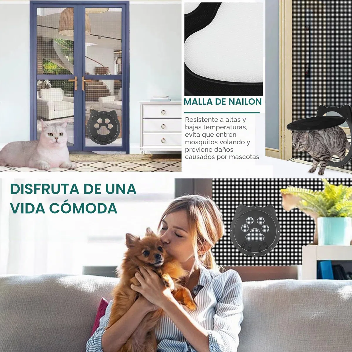 Puerta Gatera para Mosquiteras 29x26 cm con Cierre Magnético