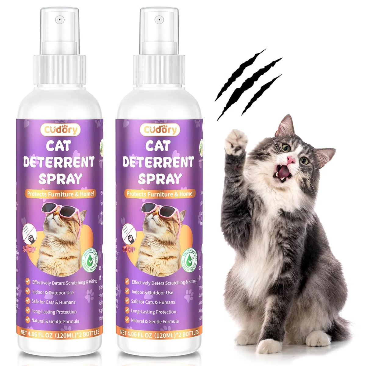 Paquete de 2 aerosoles disuasorios para gatos para interiores y exteriores, repelente de gatos para arañazos y marcas, disuasorio antiarañazos para muebles, paredes y plantas, spray para gatos para