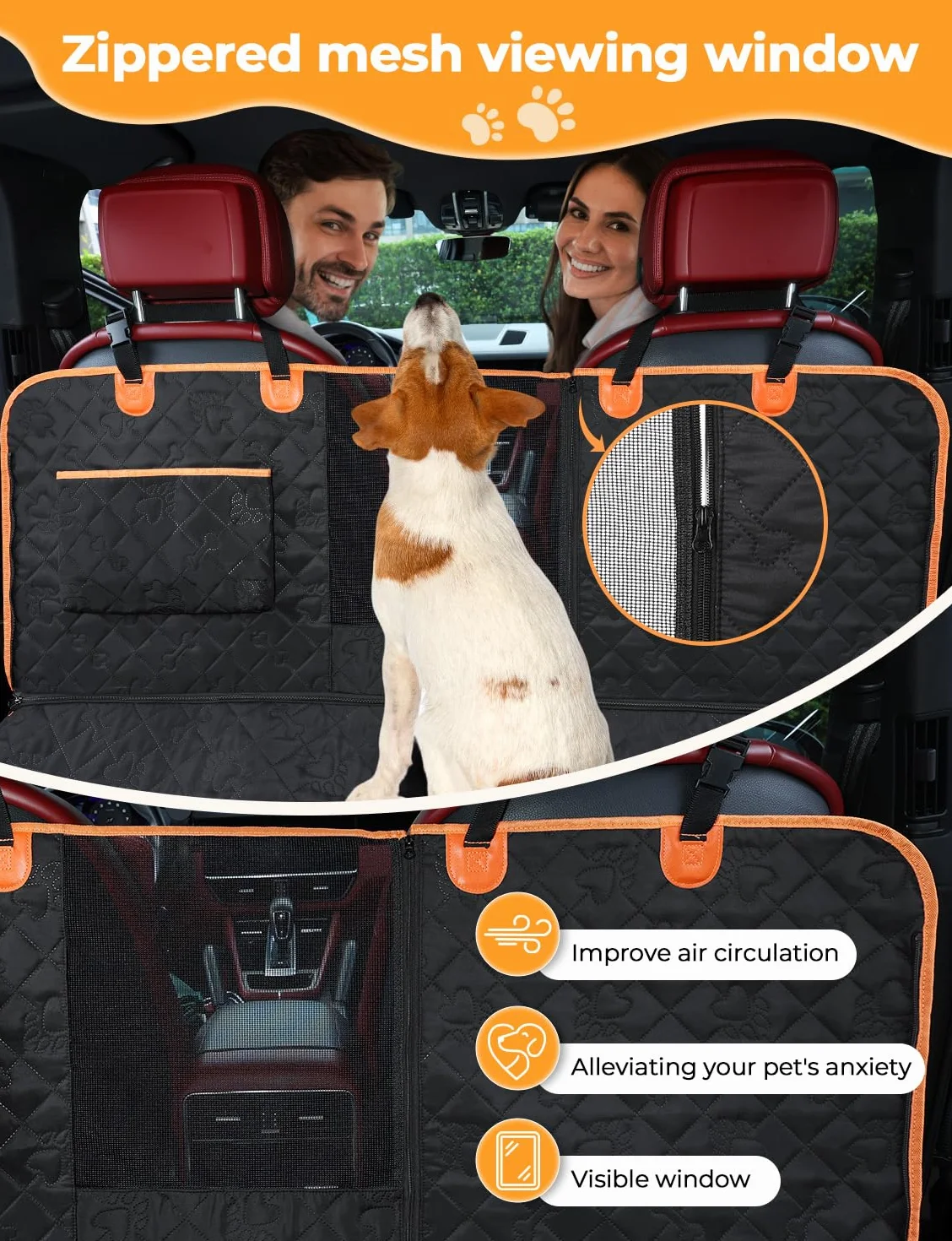 KYG Funda de Asiento para Coche para Mascotas - Diseño Desmontable, Ventana de Malla Transpirable, Correa de Seguridad Antiescape, Impermeable y Antideslizante - Universal para Perros y Gatos (Negro)