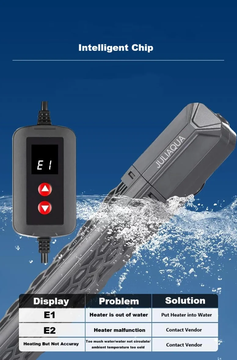 Calentador de Acuario con Pantalla de Temperatura Eco Calentador Ajustable 25W/50W/100W/200W/300W/500W (E-50W)