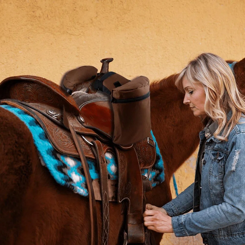Bolsa De Sillín De Caballo Endurance, Alforja De Caballo Compacta, Bolsa De Sillín De Cuerno Duradera, Práctico Bolsillo con Pommel para Montar a Larga Distancia