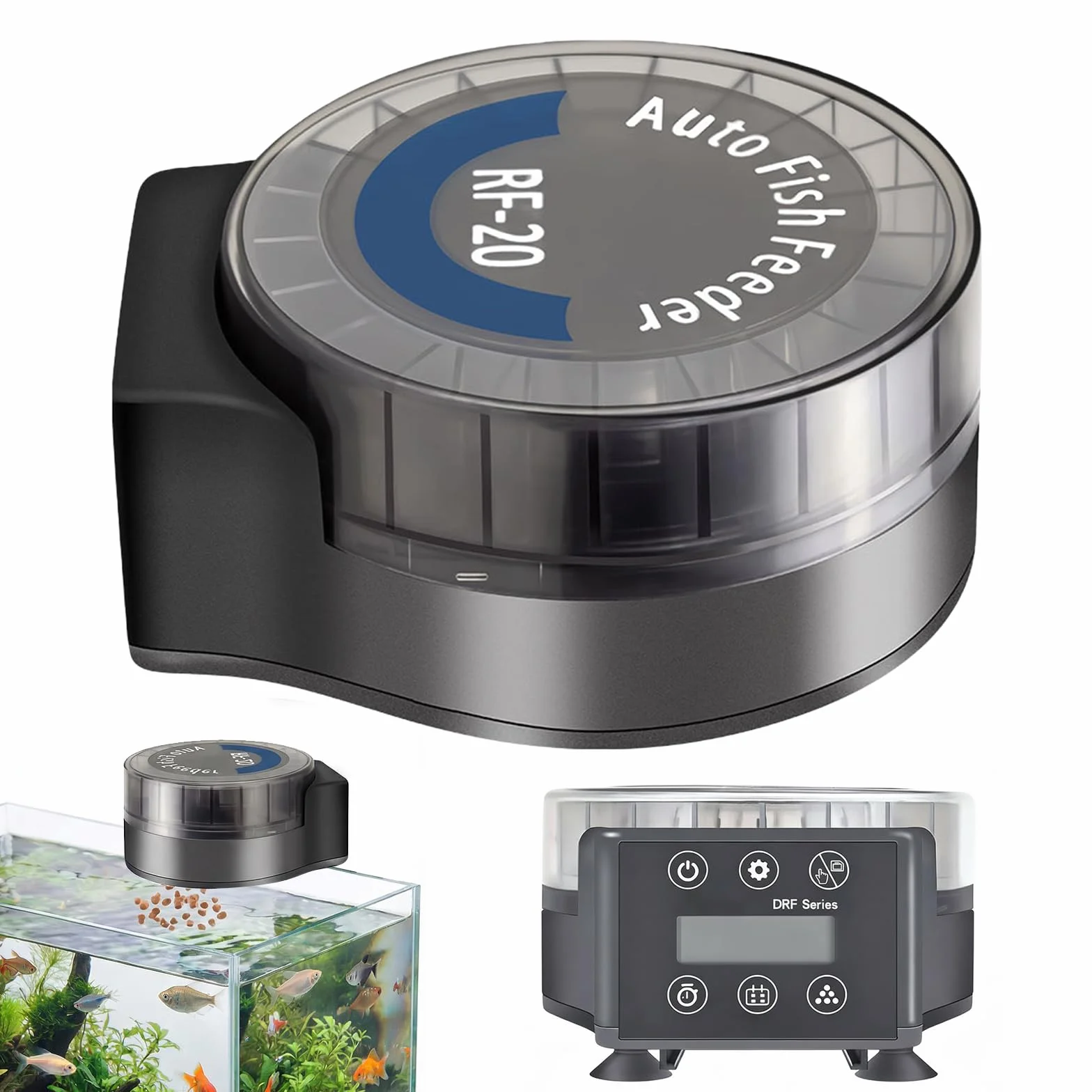Comedero automático para acuario, comedero automático para peces, con temporizador, alimentador de peces ajustable para pellets y gránulos, funciona con pilas