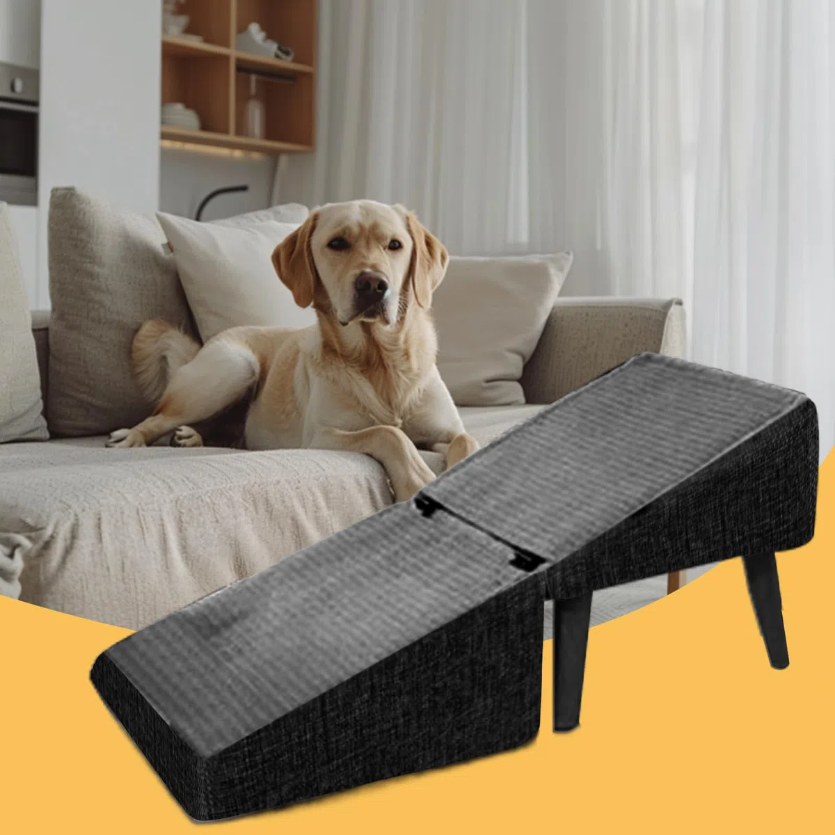Rampa Otomana Dividida para Perros, Escalones para Sofá Cama, Escalera Plegable para Gatos, Sofás y Sillas para Perros, Diseño Antideslizante, Escalera Portátil para Mascotas Puf con Asiento Acolchado