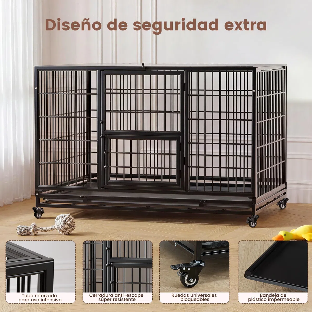 Gardner Pet Jaula para Perro Talla L-82.3x51.5x56cm para Perros Medianos, Diseño a Prueba de Escape con Bandeja, 3 Puertas Desmontables y Ruedas Bloqueables, Jaula Plegable de Metal para Perros-Negro