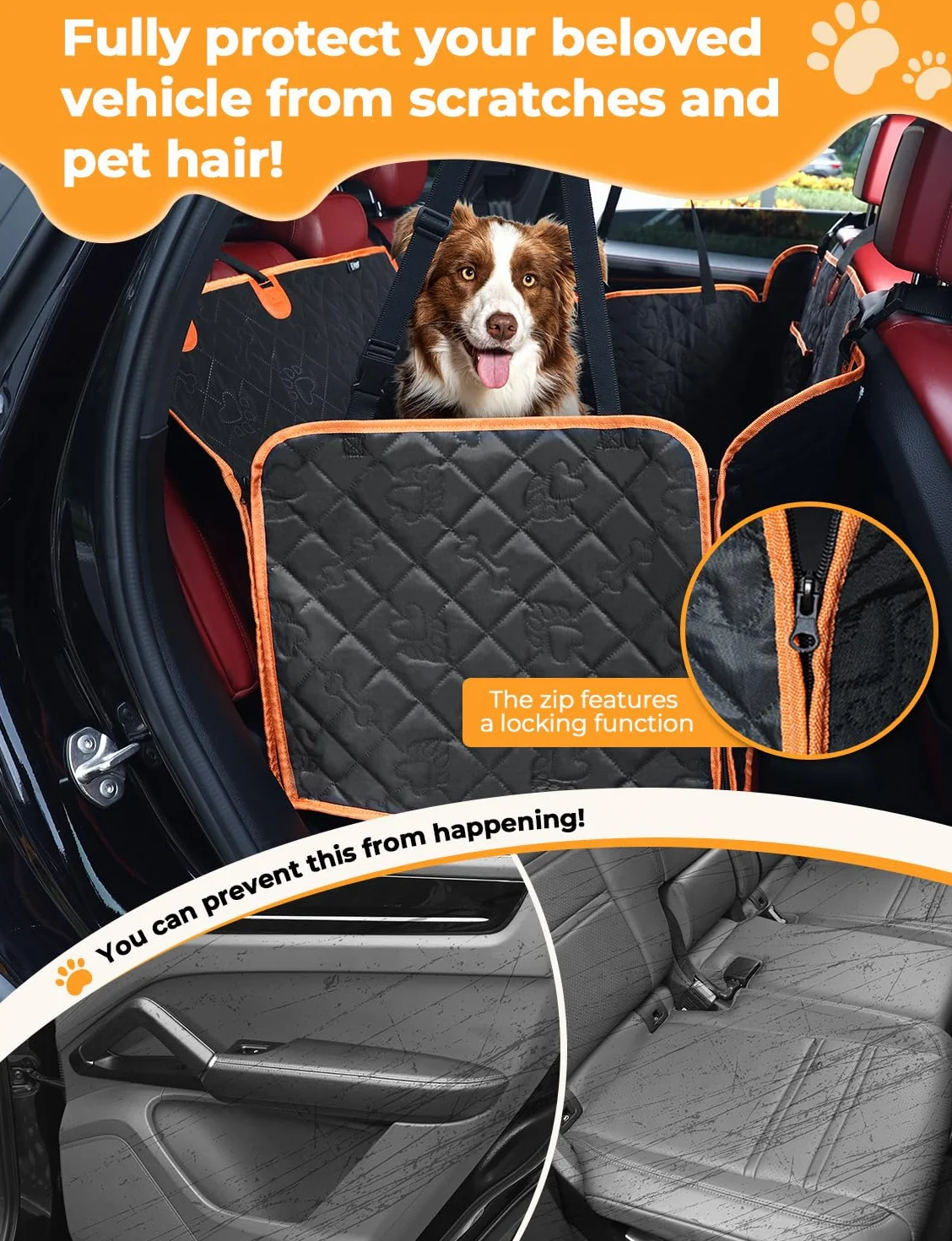 KYG Funda de Asiento para Coche para Mascotas - Diseño Desmontable, Ventana de Malla Transpirable, Correa de Seguridad Antiescape, Impermeable y Antideslizante - Universal para Perros y Gatos (Negro)