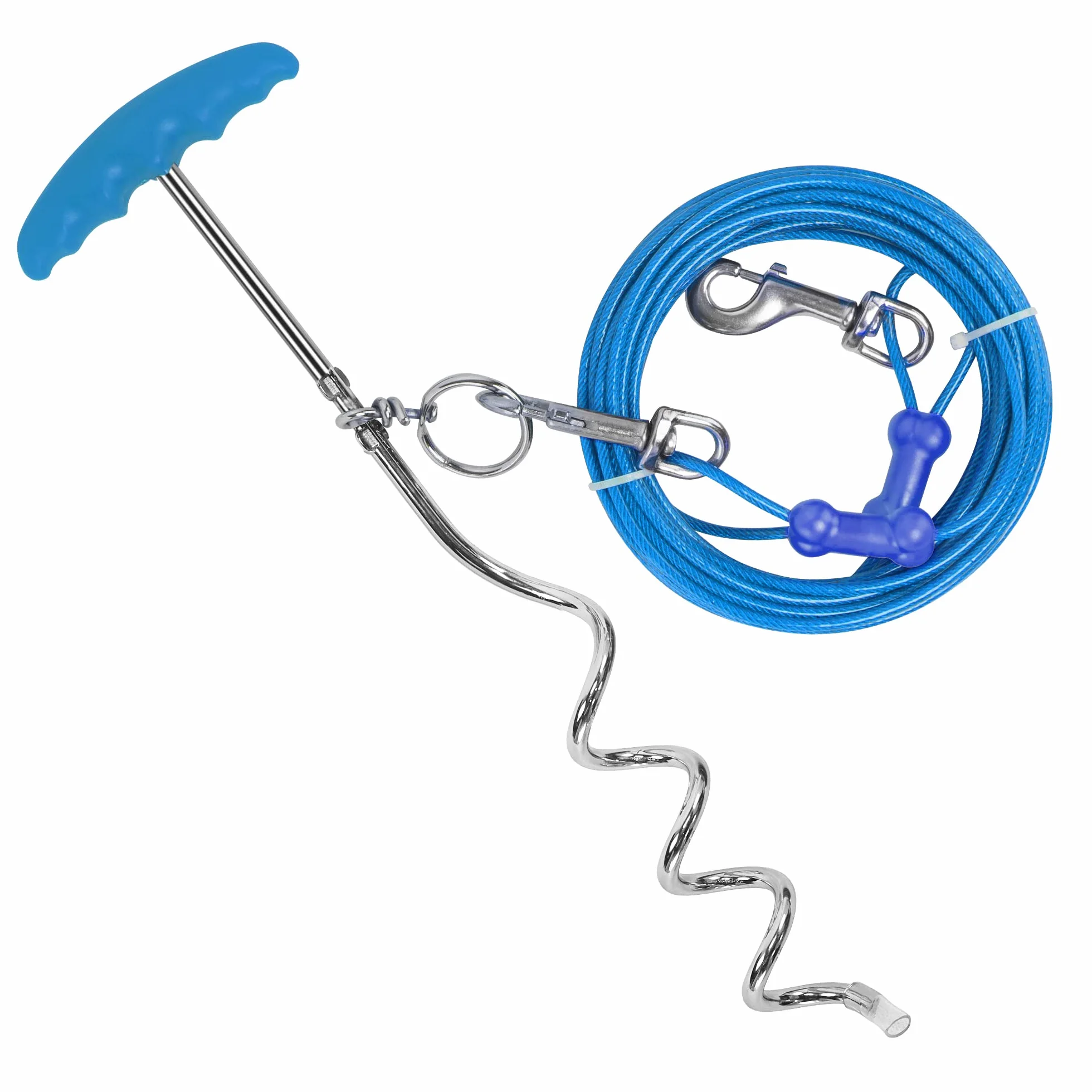 Petphabt - Cable de amarre resistente para perros de 6 m con espiral de perro de 16 pulgadas en estaca de tierra para cachorros y mascotas al aire libre (verde azulado)