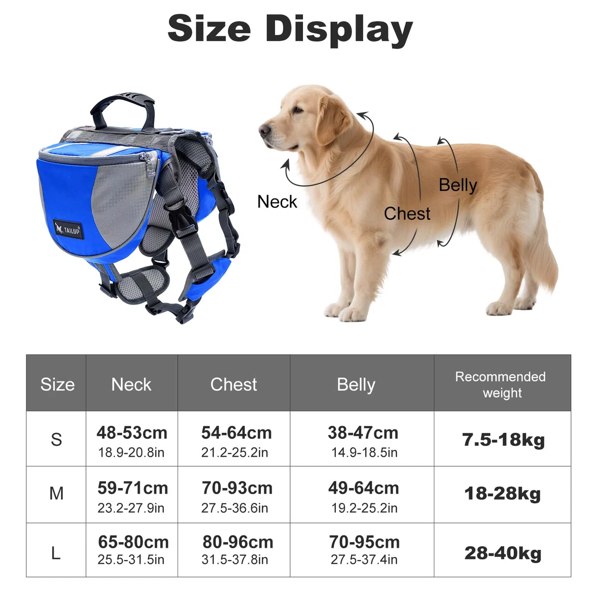 PETCUTE Mochila Arnés Chaleco para Perro,Ajustable Mochila Arnés para Perro Mascota Mediano y Grande,Mochila para Perros con Tira Reflectante,Mango Cómodo,para Senderismo y Camping