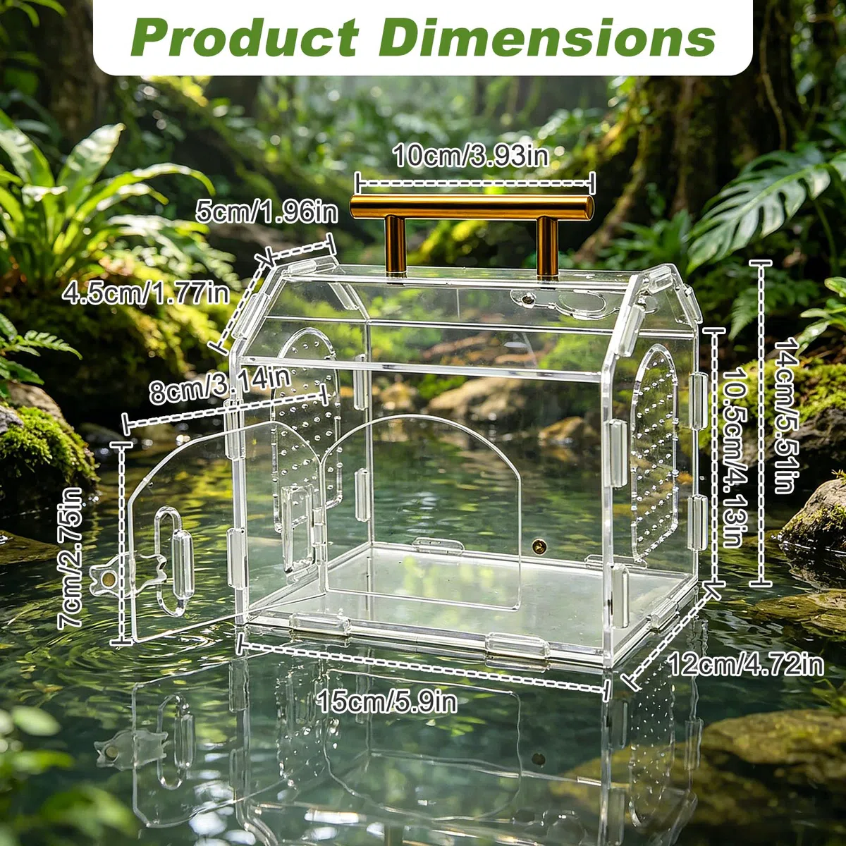 Terrario Acrílico Portátil con Cierre Magnético y Asa - Terrario Reptiles Transparente con Ventilación Superior y Funda de Goma Desmontable, Ideal para Araña Saltarina