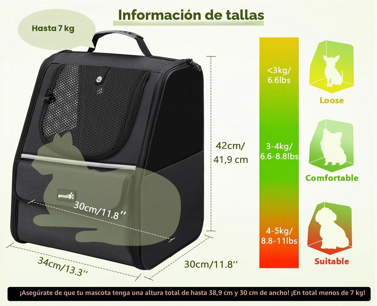 Pecute Mochila Transportadora para Gatos, Mochila Transportadora para Perros Pequeños, Bolso Transportador para Gatos para Viajes Senderismo Paseos en Bicicleta al Aire Libre