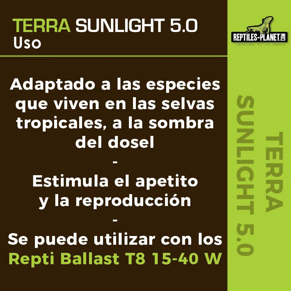 Reptiles-Planet Tubo Fluorescente de Luz Solar T8 5.0 Terra, 30W, 90cm Longitud