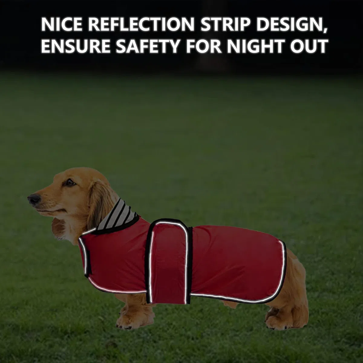 Geyecete-Chubasquero Perro para Salchicha,Impermeable Perro Chaqueta con Correas Reflectantes/Agujero para Arnés,Ajustable Ligera Dachshund Raincoat-Rojo-L
