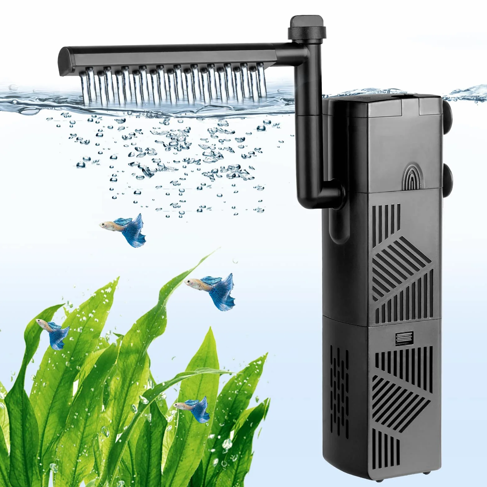 Hygger Filtro Interior para Acuario, 600L/H 10W Filtro de Tortuga Flujo de Agua Ajustable, Filtro para Acuario de hasta Apto para 60-120 litros