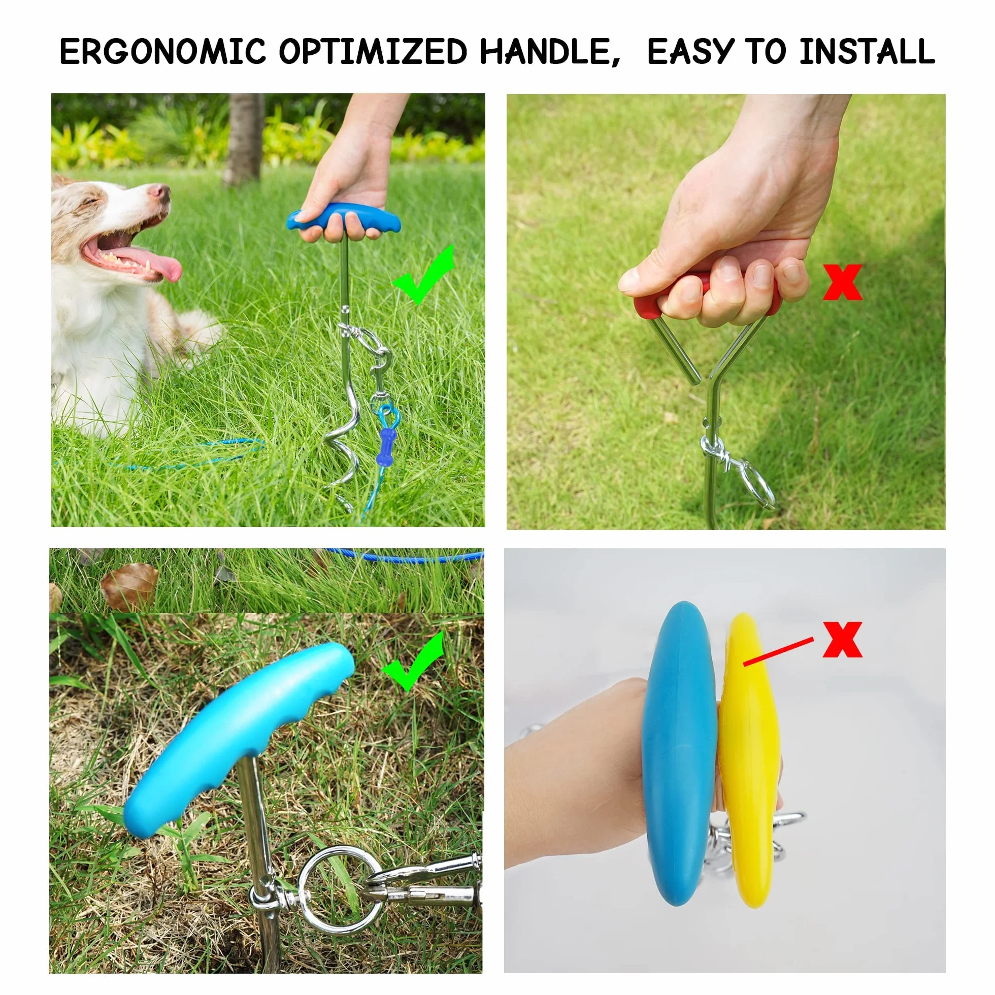 Petphabt - Cable de amarre resistente para perros de 6 m con espiral de perro de 16 pulgadas en estaca de tierra para cachorros y mascotas al aire libre (verde azulado)