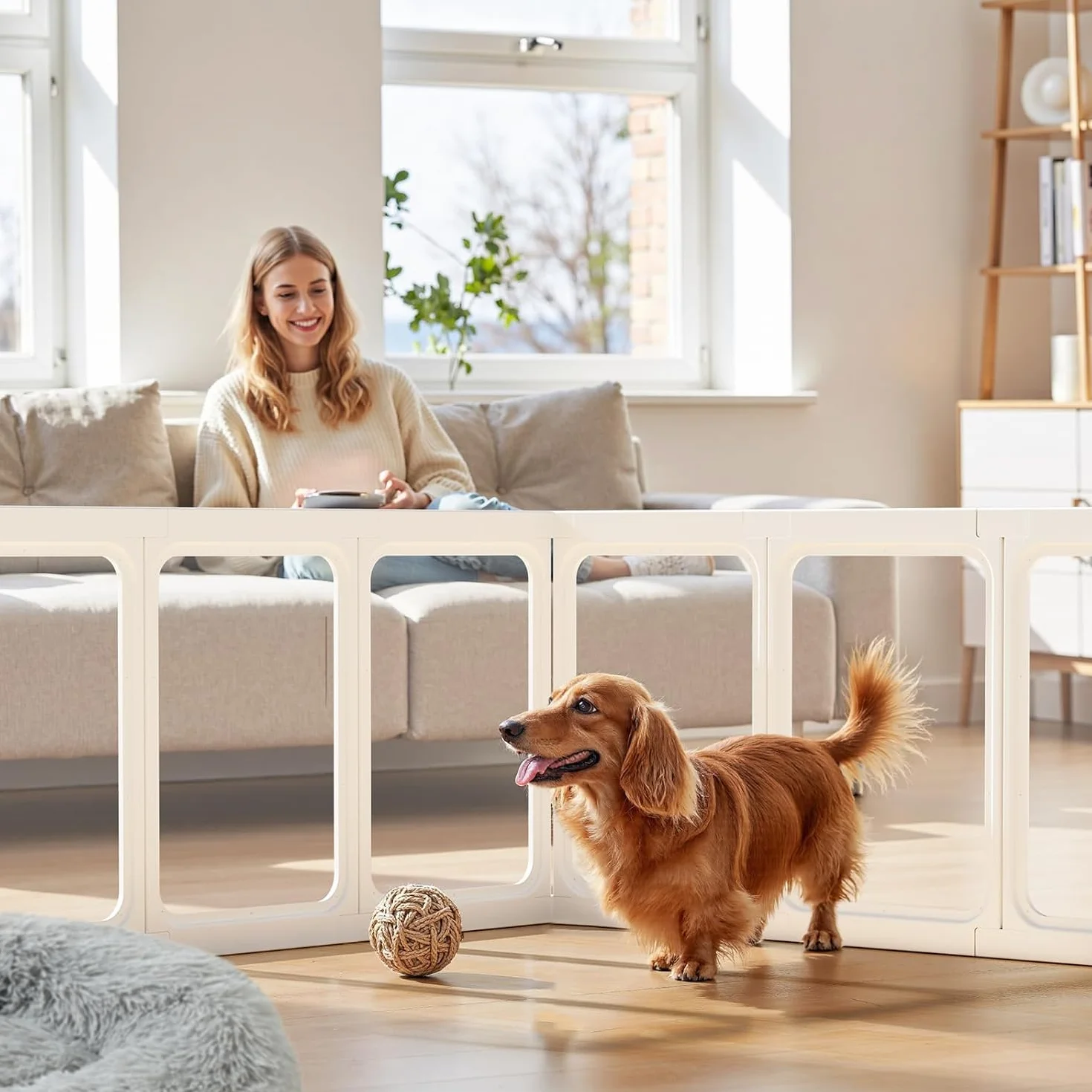 Gardner Pet Recinto para Perros en Acrílico Transparente, Corral Antirayaduras y Antideslizante, Parque Modular para Cachorros, Gatos y Conejos, Fácil de Limpiar y Expandible-12 Piezas- Blanco