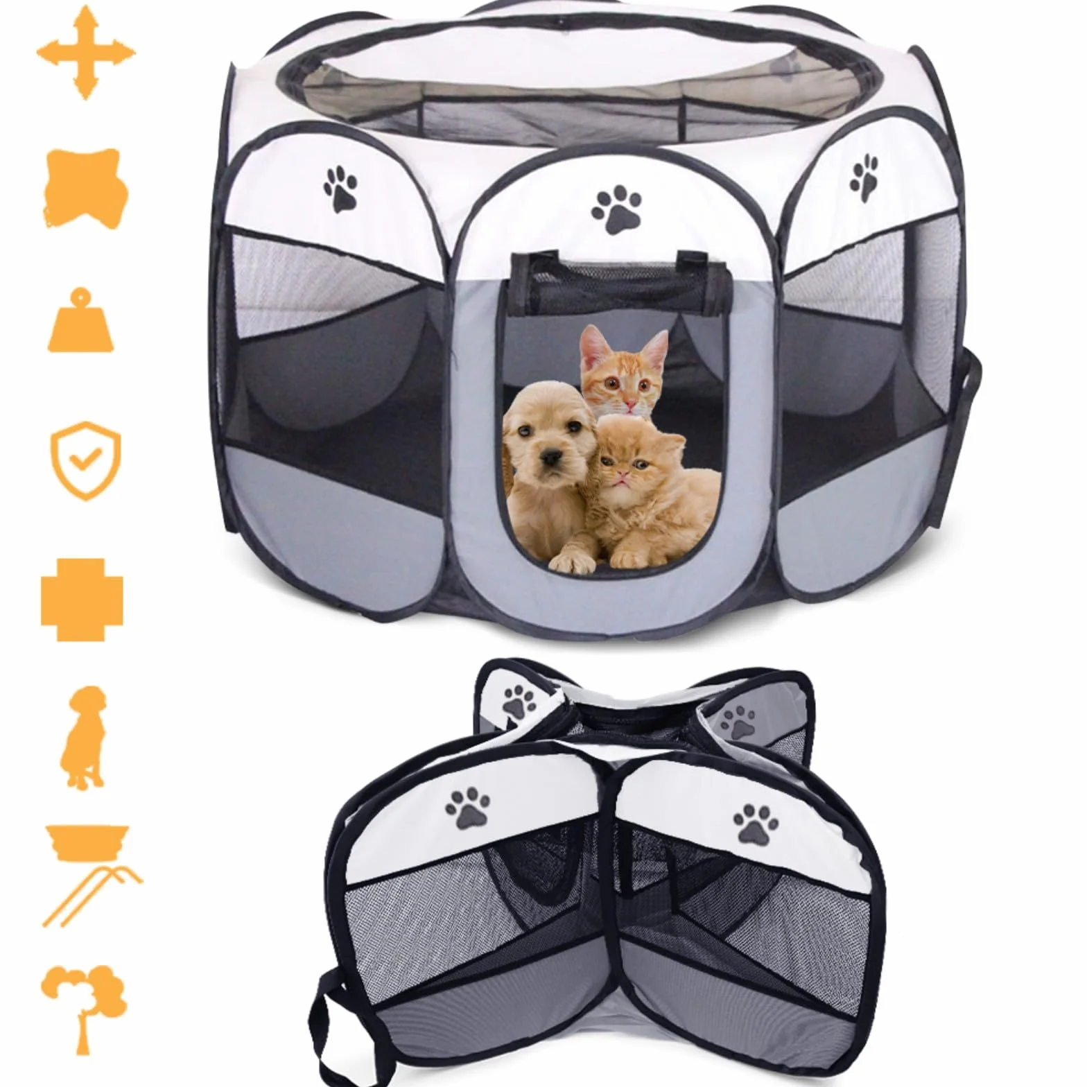 Parque para Perros 74x74x43cm, Jaula para Gatos Plegable, Jaula para Perros Portátil, Corralito para Gatos, Conejos, Animales Pequeños, Interior y Exterior (Gris)