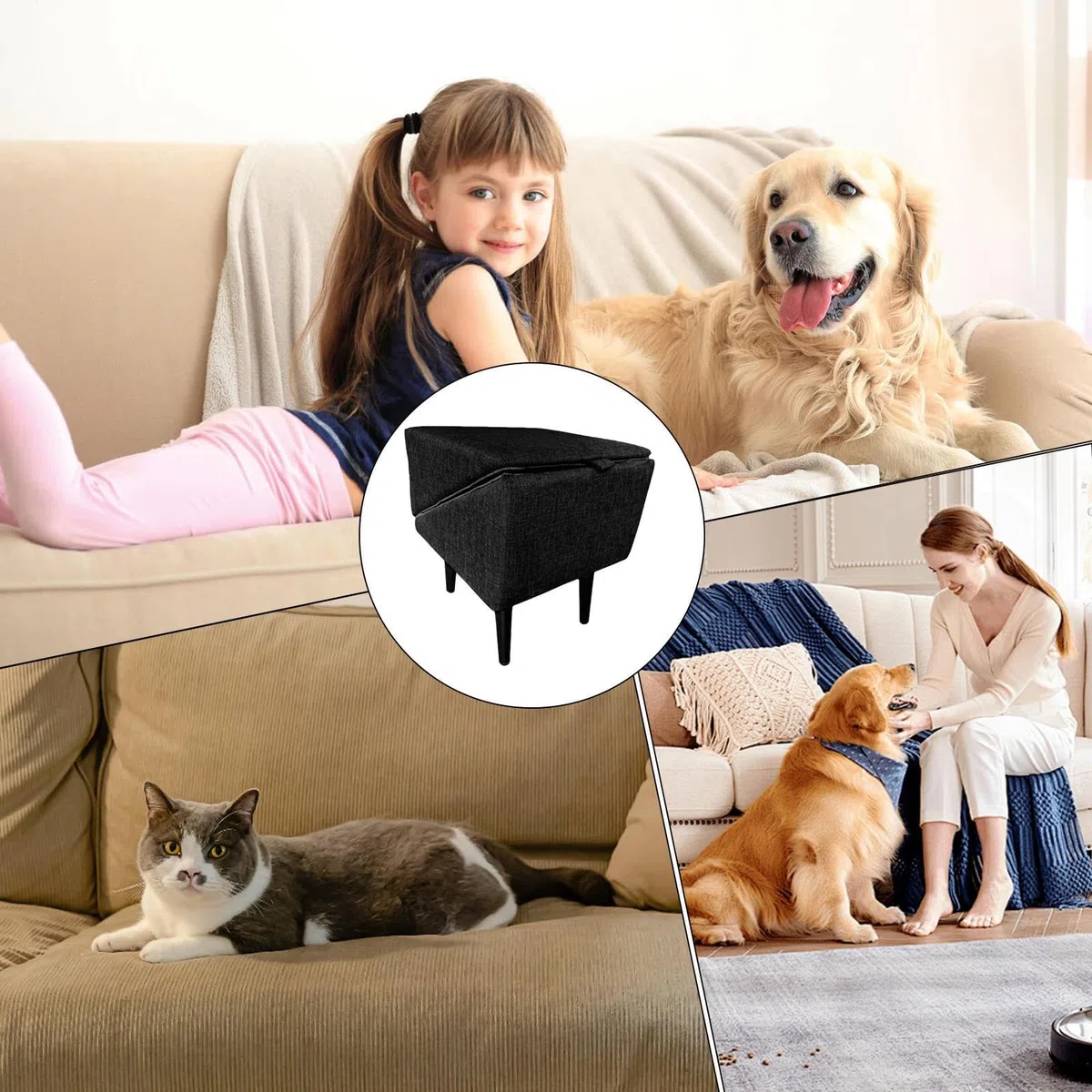 Rampa Otomana Dividida para Perros, Escalones para Sofá Cama, Escalera Plegable para Gatos, Sofás y Sillas para Perros, Diseño Antideslizante, Escalera Portátil para Mascotas Puf con Asiento Acolchado