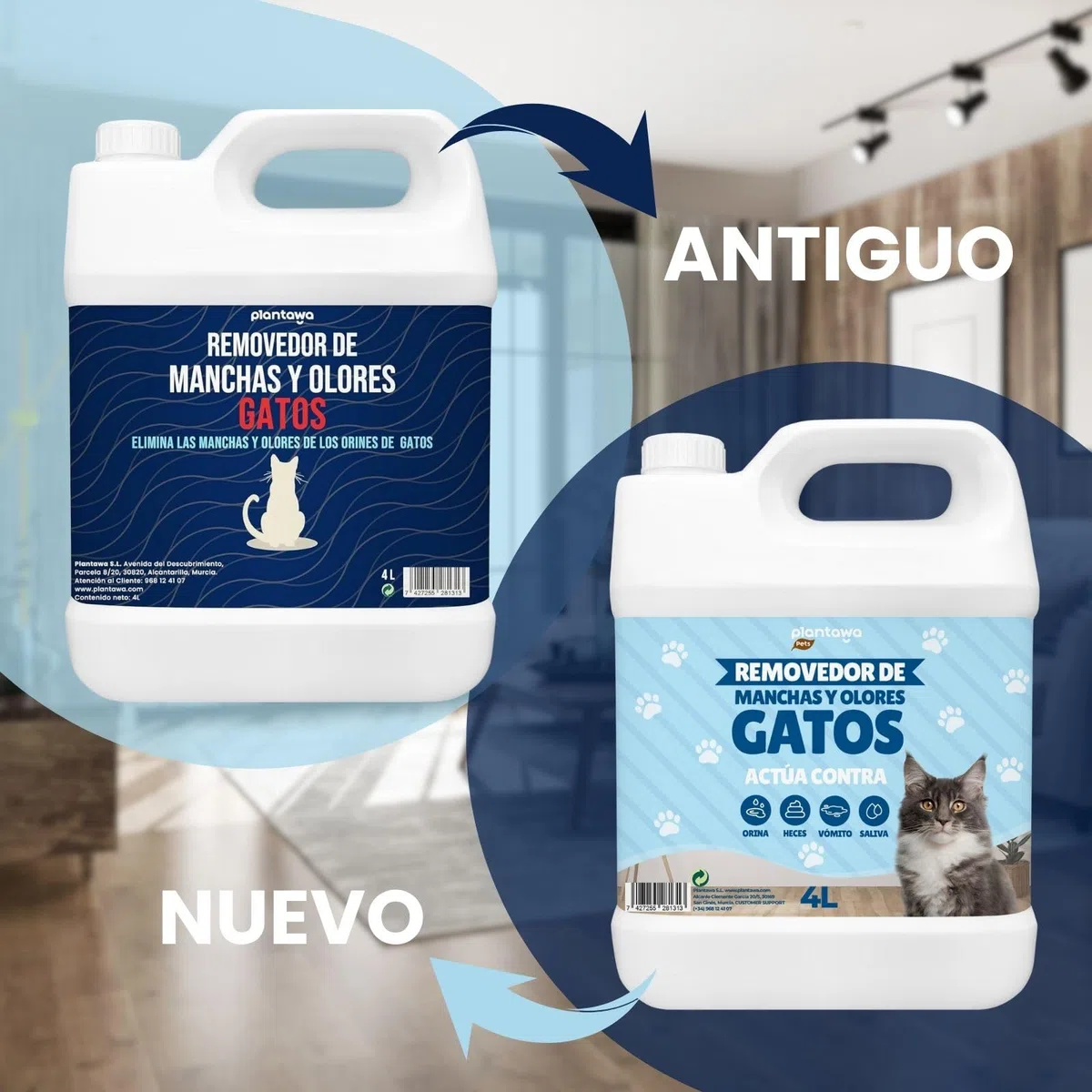 Plantawa Limpiador Enzimático Orina Gatos 4L | Neutralizador de Olores Gatos y Anti Pis Gato | Elimina Heces, Vómito y Chaolor Urina Mascotas | Textiles y Muebles