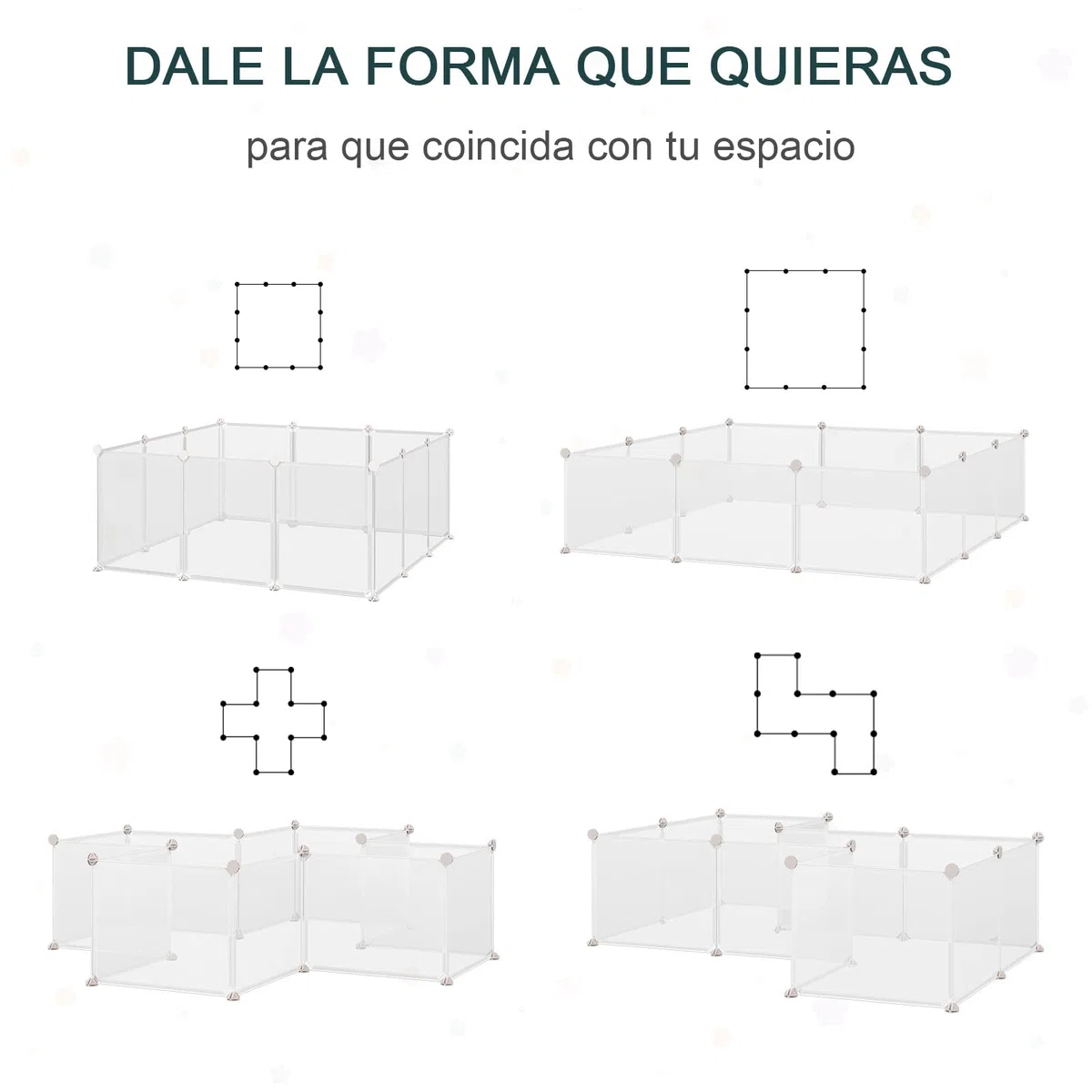 PawHut Valla para Mascotas, Jaula Modular, Recinto Interior de Plástico Transparente con 12 Paneles, 24 Conectores, para Cobayas, 105x105x45 cm, Blanco