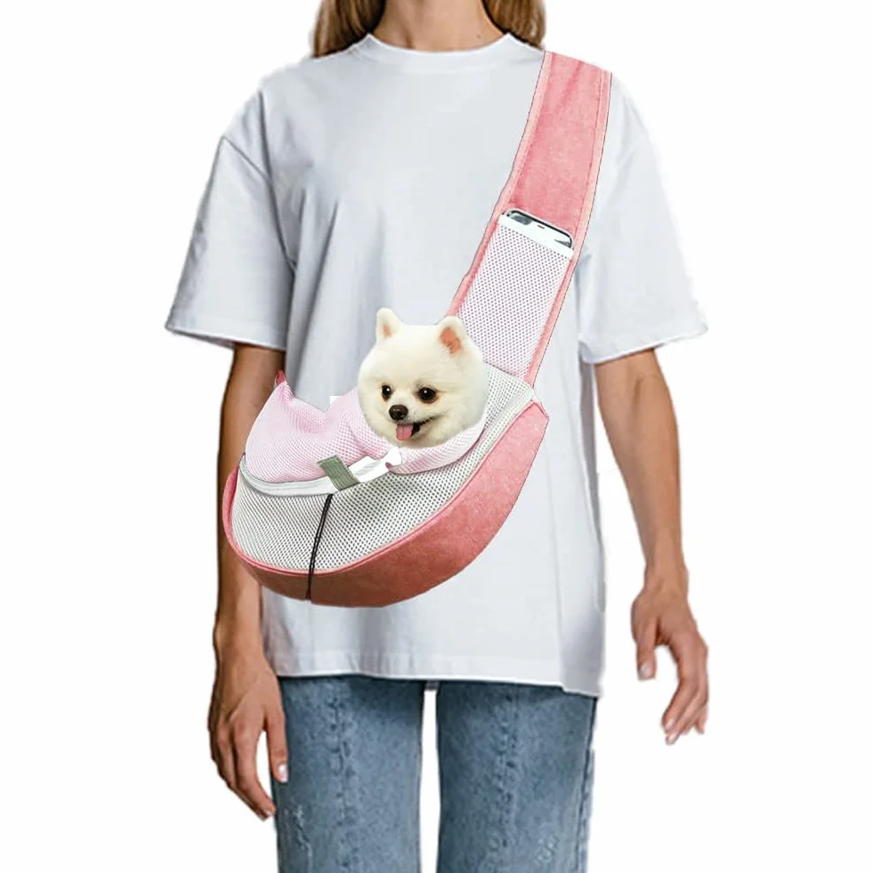 FEimaX Bandolera para Perro Transportín Bolsa de Viaje para Mascotas Bolsa Portador de Perro Bolso de Hombro para Perros Gatos, para Viajes al Aire Libre, Caminar en el Metro (S, Rosa)
