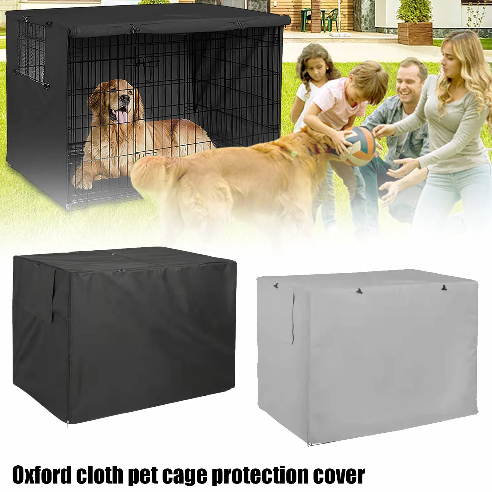 Cubierta para jaula de perros, cubierta para jaulas de perros, duradera, impermeable, resistente al viento, con doble puerta, para interior y exterior (negro M)