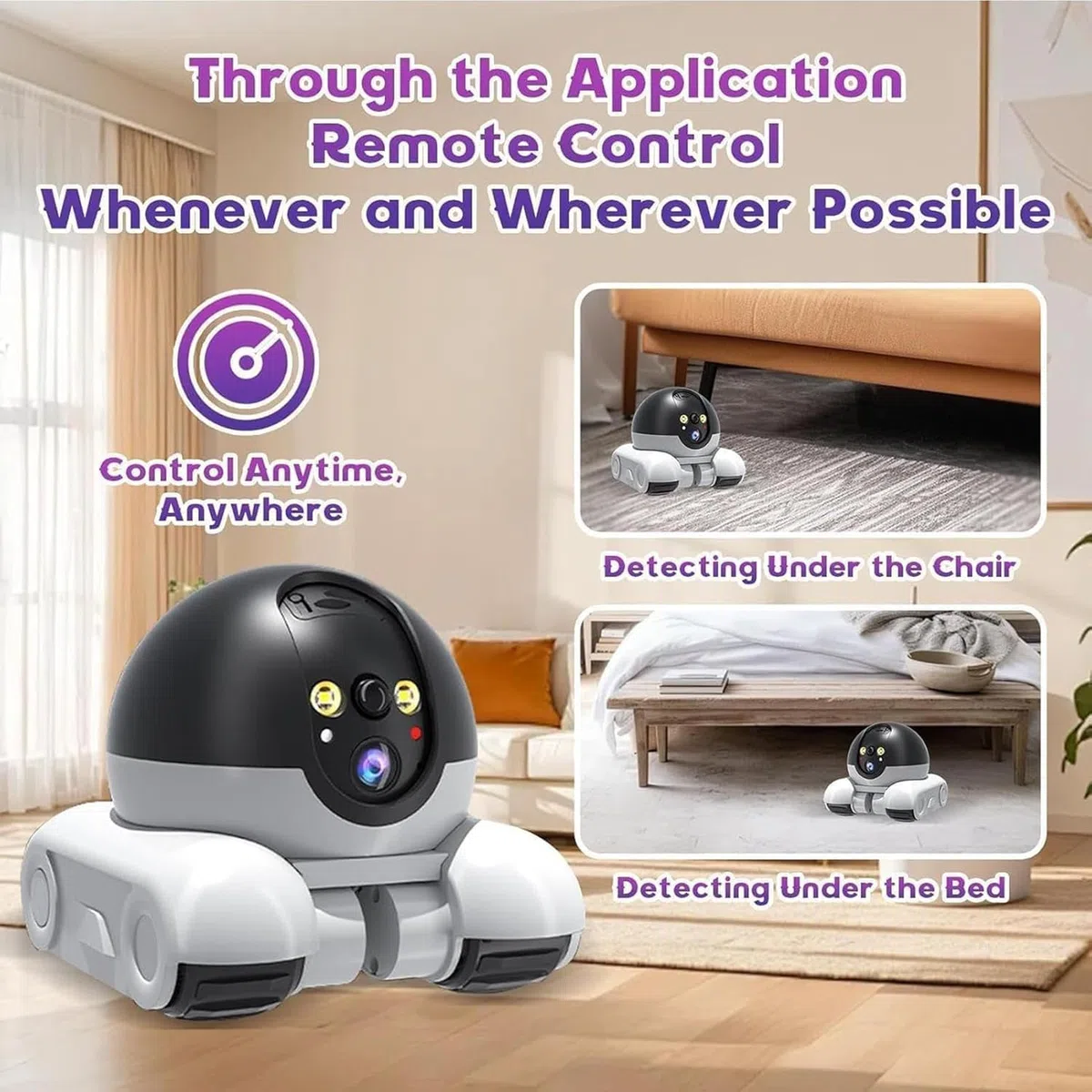 Robot de Cámara de Mascotas, Cámara de Seguridad Robot Wi-Fi Camera con Ruedas 1080P Doble Lens Control Remoto en Hogar Trabajo Mascotas