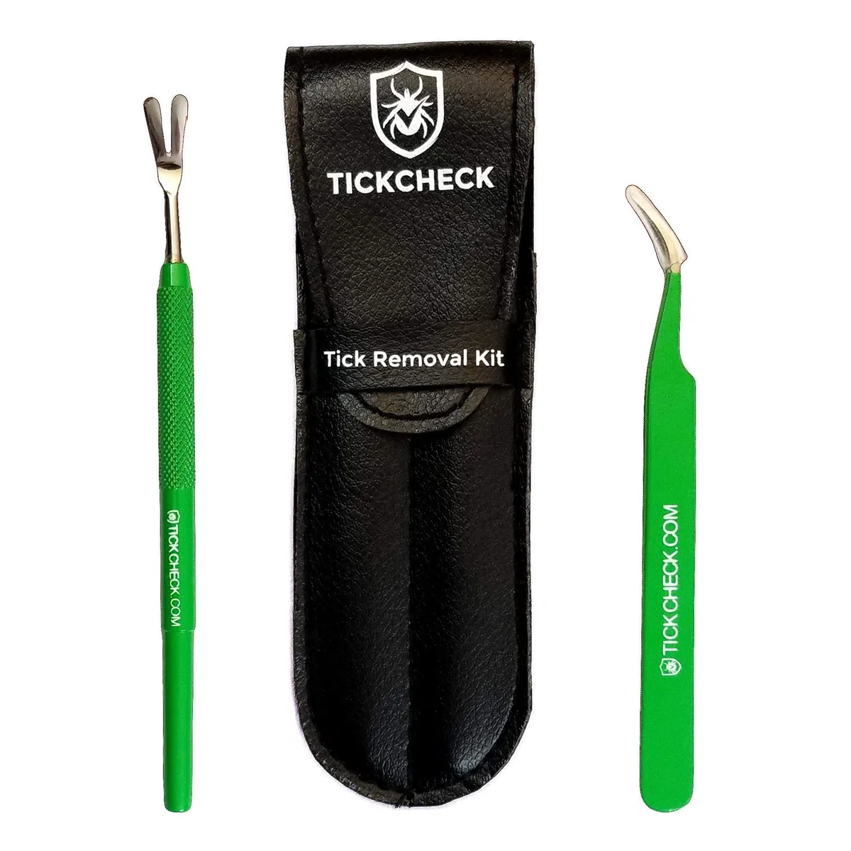 TickCheck Kit removedor de garrapatas (removedor de garrapatas de Acero Inoxidable con Pinzas, Estuche de Cuero y Tarjeta de identificación de garrapatas de Bolsillo) Envase de 1