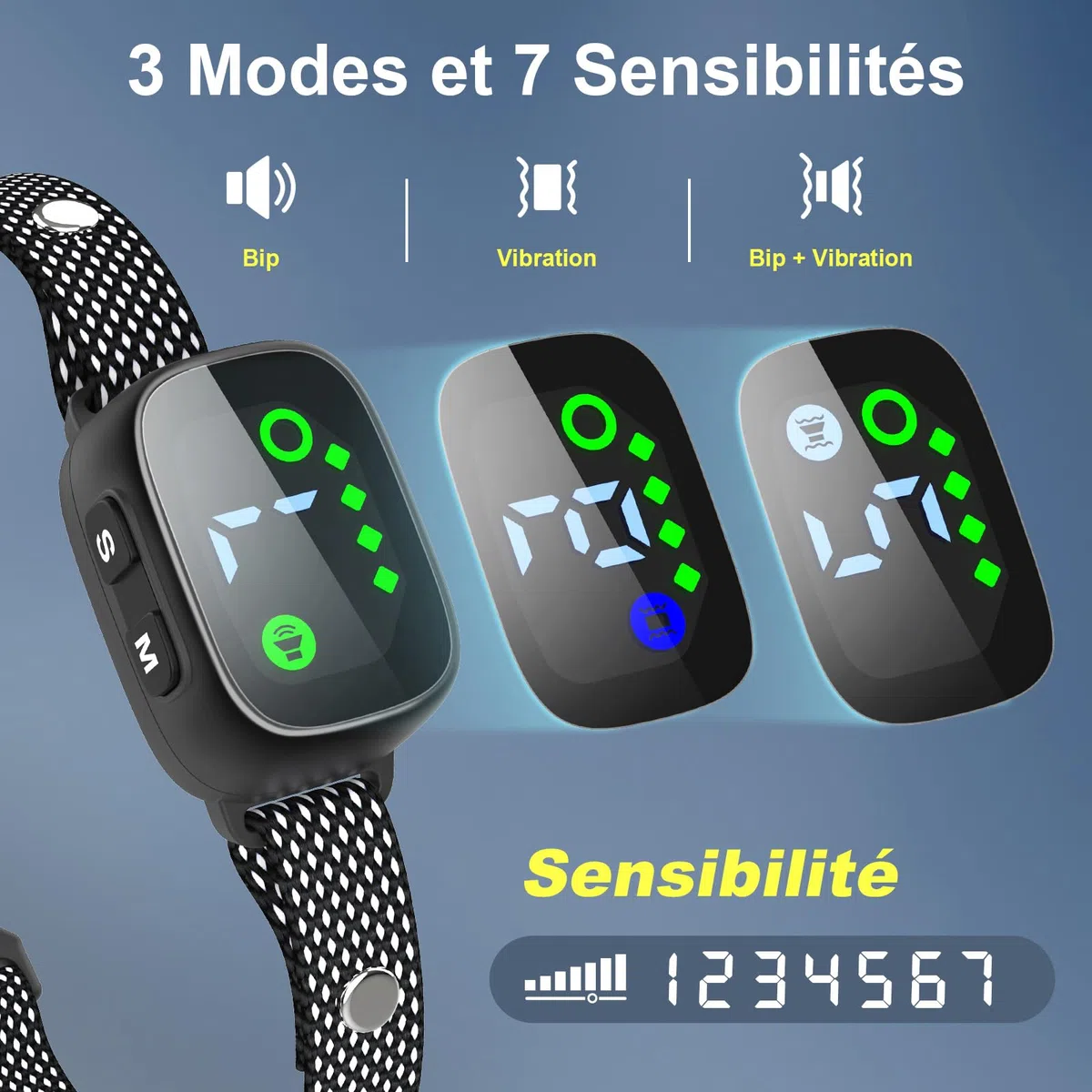 PcEoTllar Collar Antiladridos Perros, Collares Antiladridos para Perros Recargable, Detección Inteligente de Ladridos con Vibración/Sonido/Sonido más Vibración, Sensibilidad Ajustables, Negro