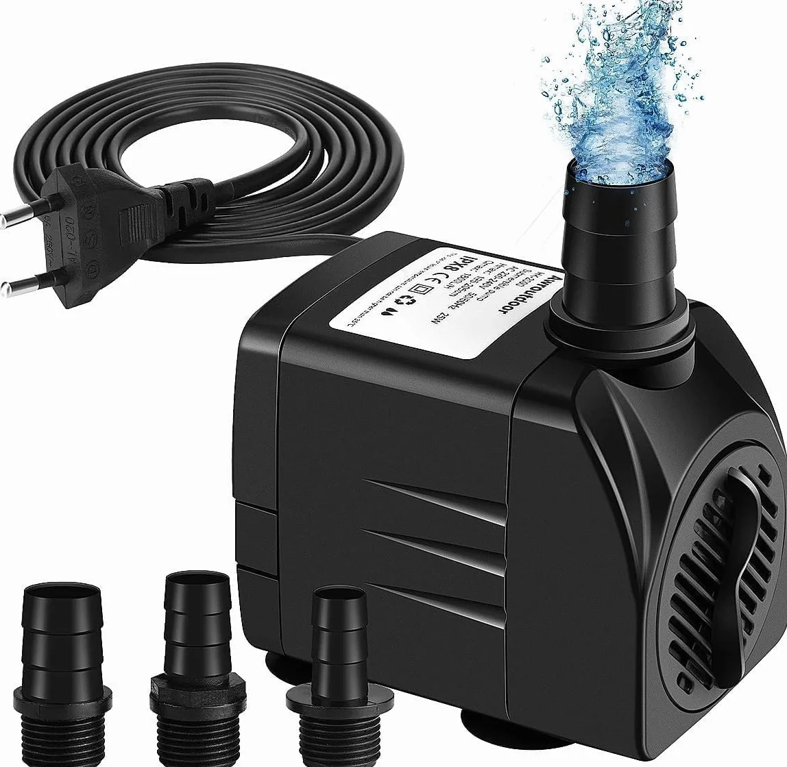 Bomba De Agua Sumergible, 2000L/H Bomba De Acuario Para Estanque Fuente Acuario Jardín, Bomba Sumergible 3 Boquillas 13mm-16mm-19mm, Cable 1.9m(25W)