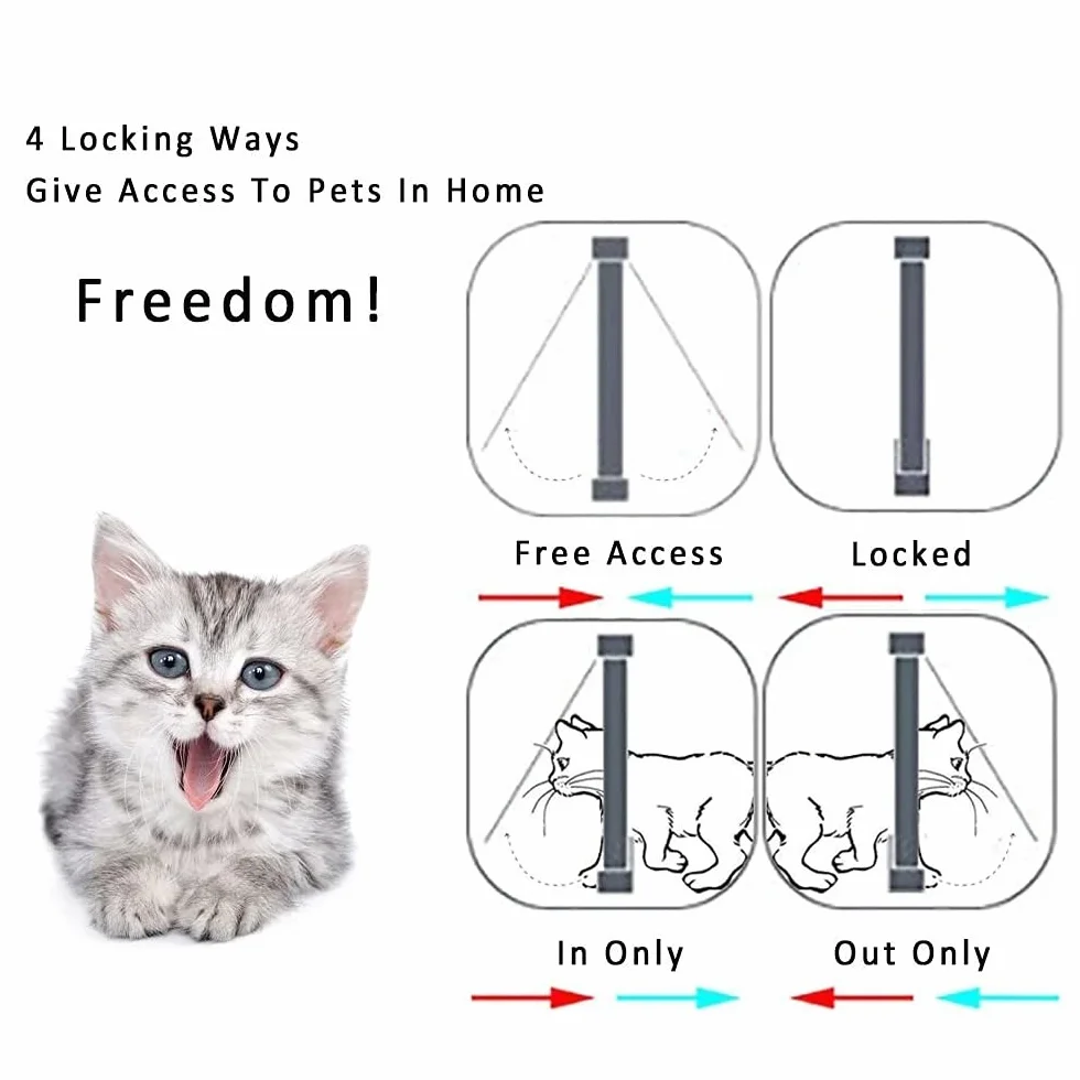 NEWFUN Puerta para Gato con Cierre magnético de 4 vías,Perros Grandes, Gatos y Mascotas, Fácil de Instalar con Marco Telescópico,Puerta para Gatos con túnel, 25 * 23.5 * 5.3cm