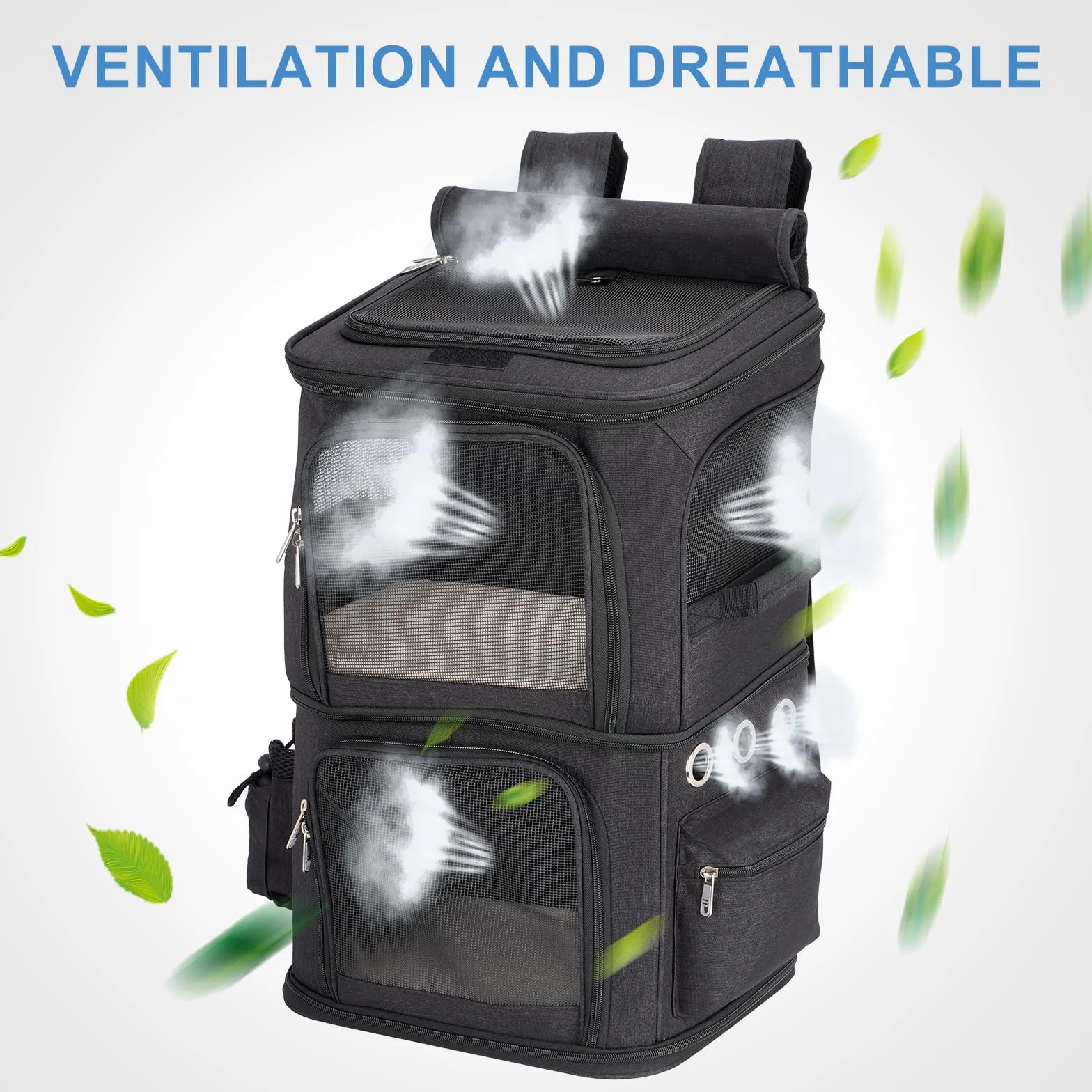 Mochila para 2 Gatos 2 en 1, Doble Compartimento con Divisor Extraíble, Transportín para Gato Grande hasta 12 kg, Portátil para Viajes y Paseos, Negro