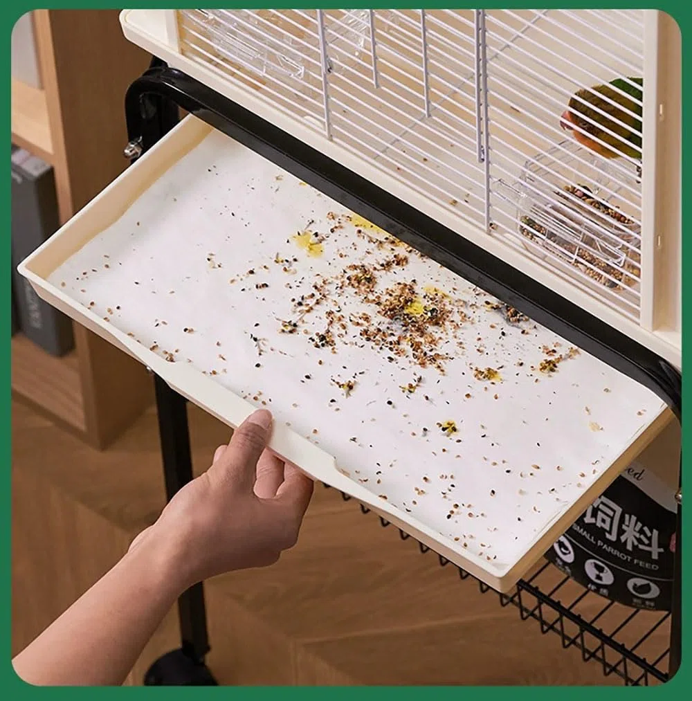 100 piezas de papel para jaula de pájaros, desechables, de gran tamaño, precortados, absorbentes, para mascotas, pájaros, loros