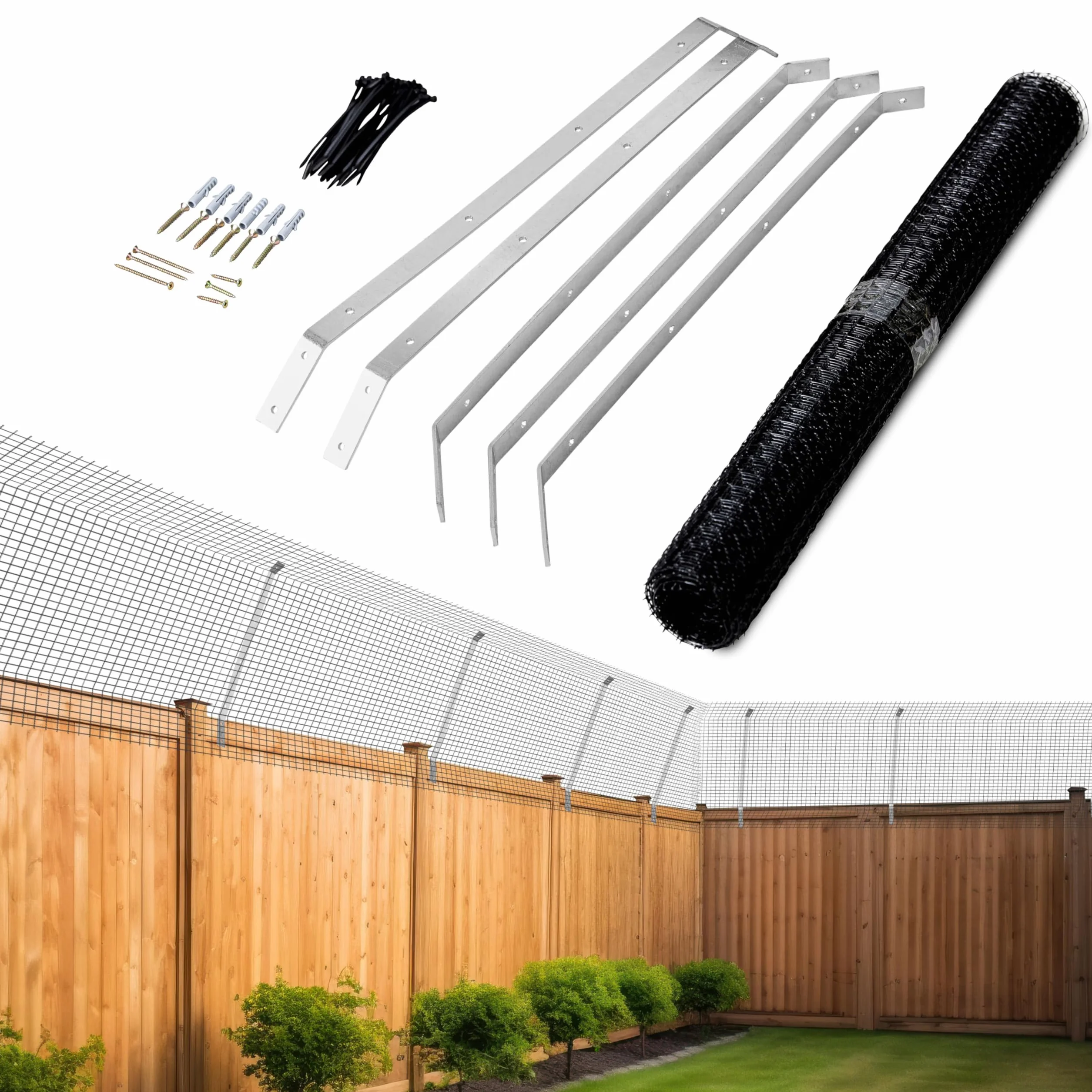 Valla a Prueba de Gatos Barrera Anti-Escalada – Kit de Recinto Seguro para Catio Exterior, Malla de Valla de Jardín Resistente a la Intemperie para Seguridad y Protección de Gatos (Kit de 15