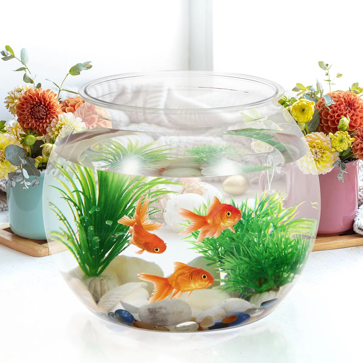 VANZACK Peceras de plástico Transparente para Acuario, pecera para Peces Betta, pecera irrompible para Peces Betta, Dorados, Recuerdo de Boda, decoración de Escritorio