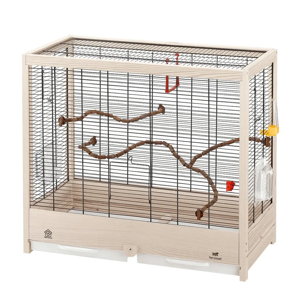 Ferplast Jaula para Pájaros de Metal y Madera FSC Giulietta 5, Canarios, Periquitos y Agapornis, Accesorios incluidos, Perchas Desmontables y modificables, 69 x 34,5 x h 58 cm.