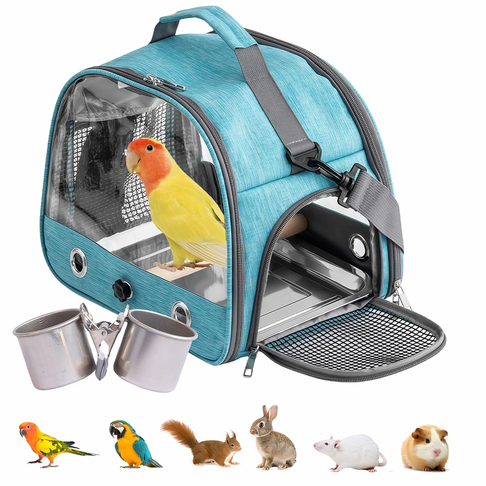 Transportbox Transportbox Transportbehälter für Vögel: Rucksack für Vögel mit Sitzstange und Edelstahl Bank, leichte Atmungsaktiver Transportbox, Haustier Reisekäfig für Papagayeiche Periquitos