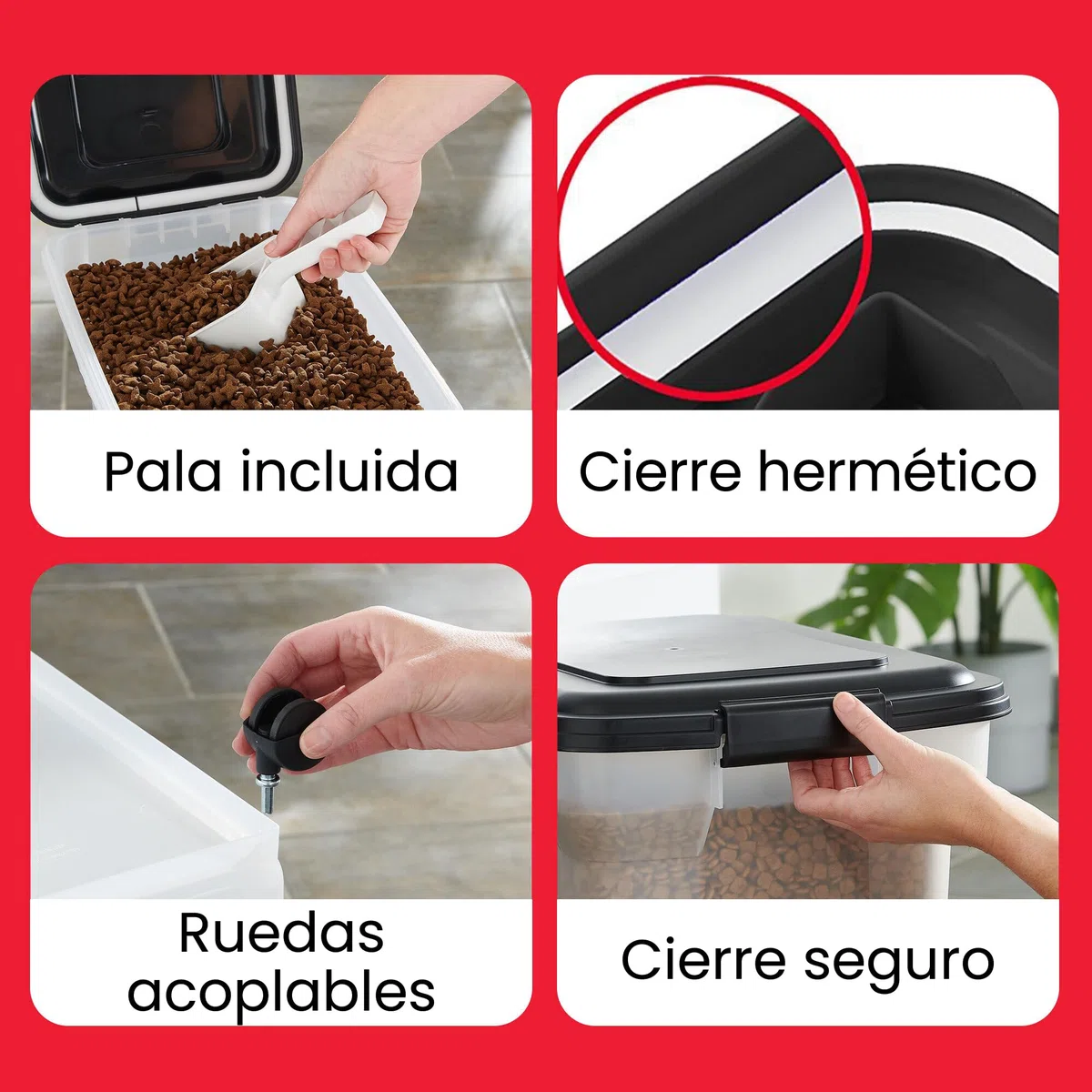 Iris Ohyama Contenedor pienso con ruedas, 45L/15kg, Negro, Contenedor comida perro, Pienso gatos, Hermética, para Mascotas, Transparente, Pet Food Container, Dog Food Storage, Libre de BPA, ATS-L
