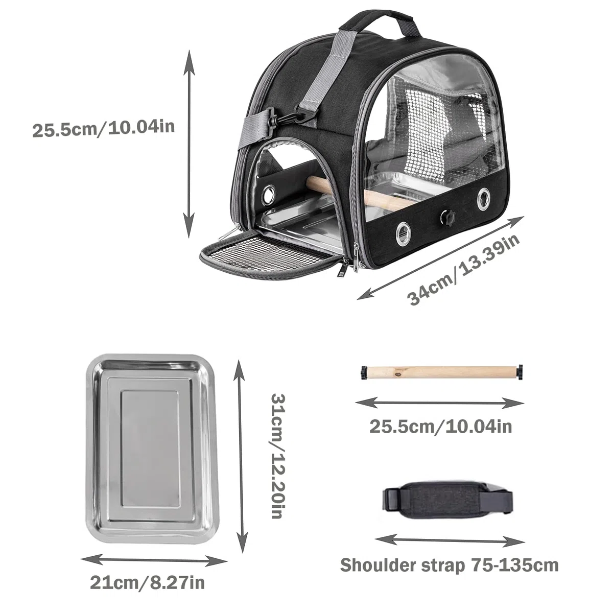 Jaula De Viaje para Pájaros con Percha Y Bandeja, Bolsa De Transporte para Pájaros, Transportador Portátil para, Bolsa De Viaje para Loros, para Periquitos y Loros Pequeños, Negro