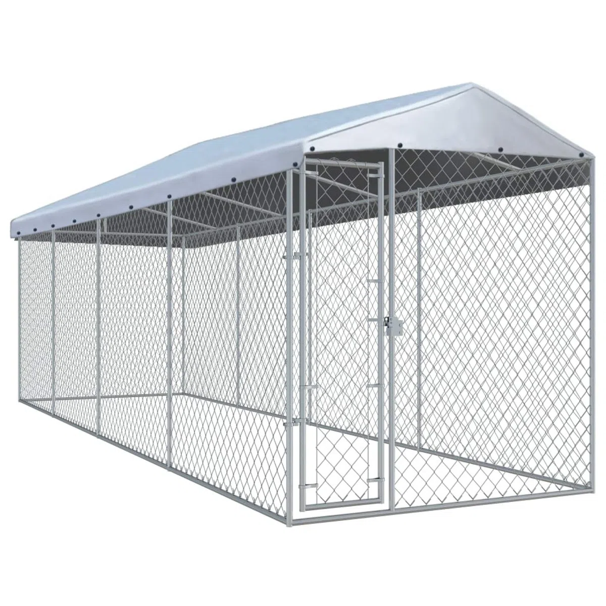Festnjght Perrera de Exterior con Toldo Jaula para Perros Mascotas de Galvanizado con Cerradura para Jardín Patio 760x190x225 cm Plata
