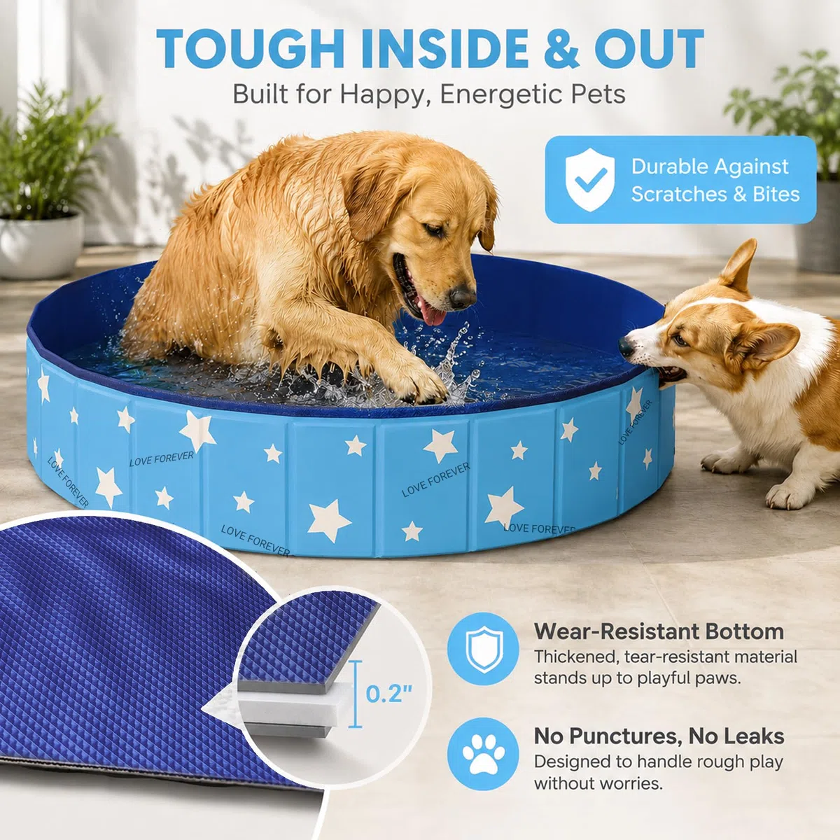 ZoneYan Piscina Plegable para Perros 80 * 30 cm, Bañera para Perros de PVC con Doble Desagüe, Ducha Plegable para Mascotas de PVC, Piscina de Bañopara Perros Pequeños y Medianos (Azul)