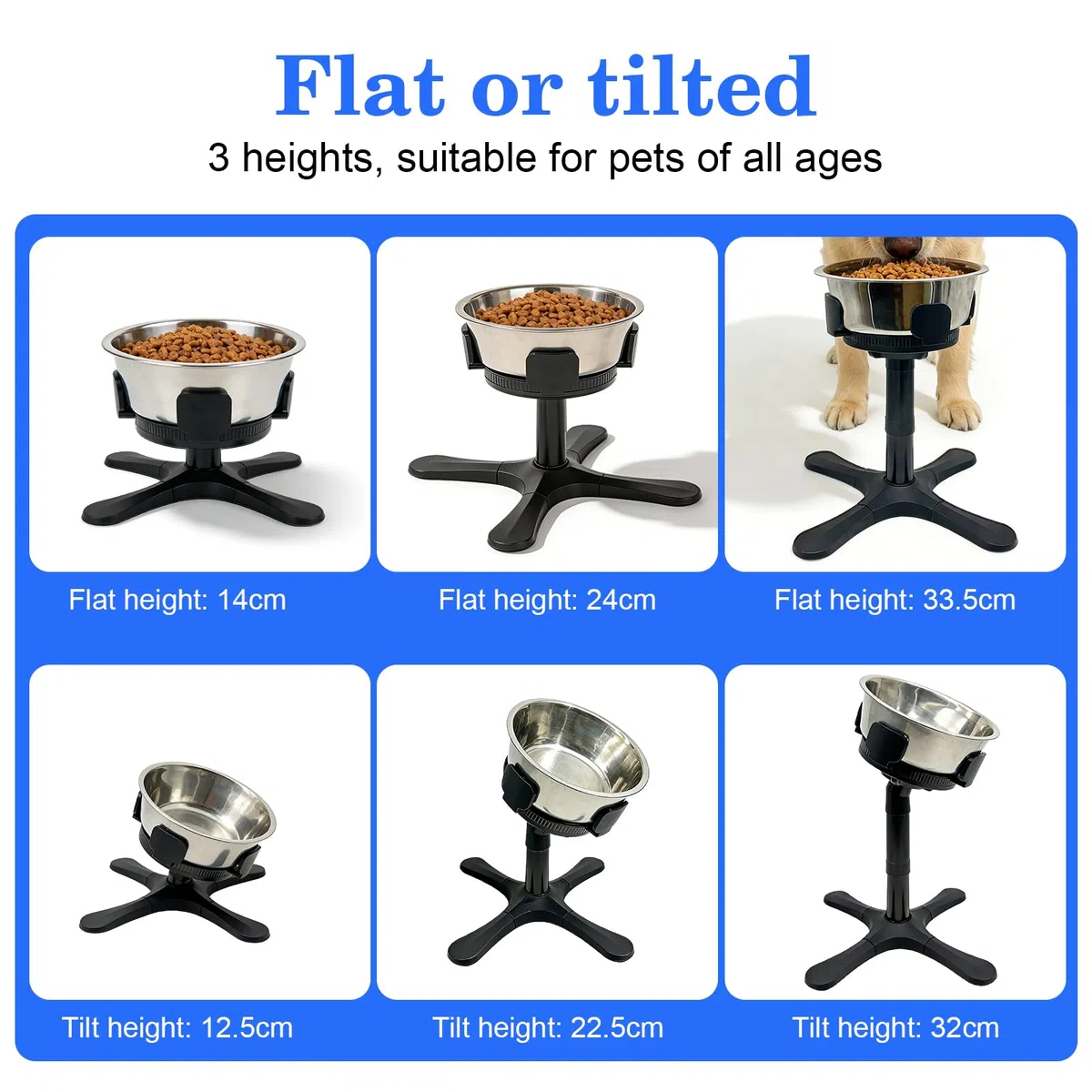 Comedero ajustable en altura: plástico ABS, gris, cuenco para perros elevado, cuenco antideslizante ajustable, comedero para perros, para alimentación de mascotas, adecuado para cuencos de 14