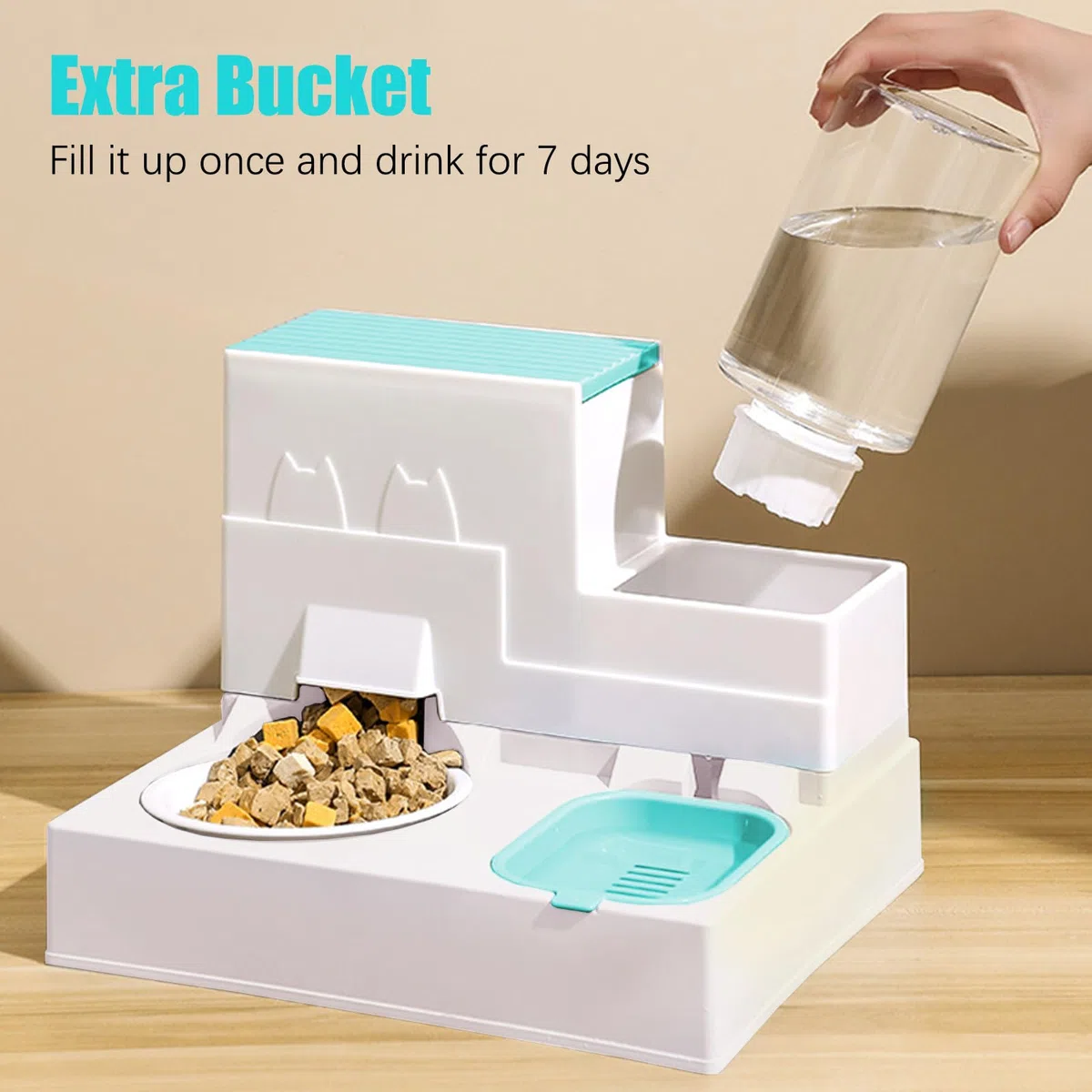 Dispensador de croquetas para gatos, dispensador automático de alimentos por gravedad, con cuenco de comida para animales, fácil de limpiar, fácil de limpiar (A azul)