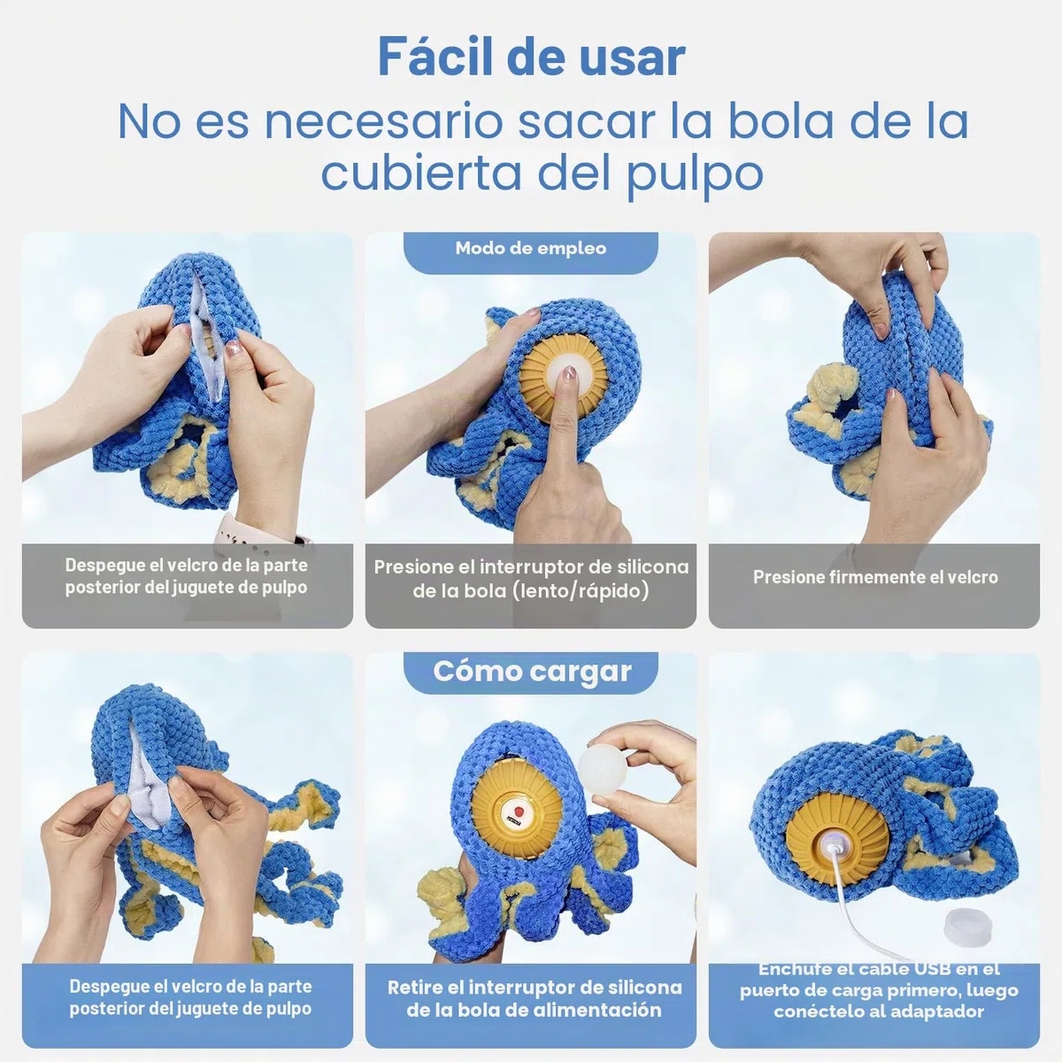 Juguetes interactivos para perros, pulpo, juguete duradero para perros de salto automático para mantenerlos ocupados, juguete chirriante para perros de tira y afloja, juguetes recargables por