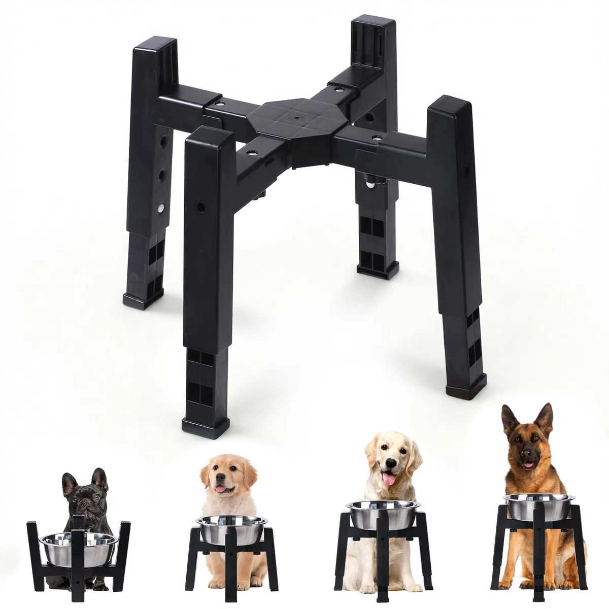 Marchul Soporte para cuenco para perros de altura y ancho ajustables [solo soporte], cuencos elevados para perros medianos y grandes, base antideslizante, comedero elevado estable