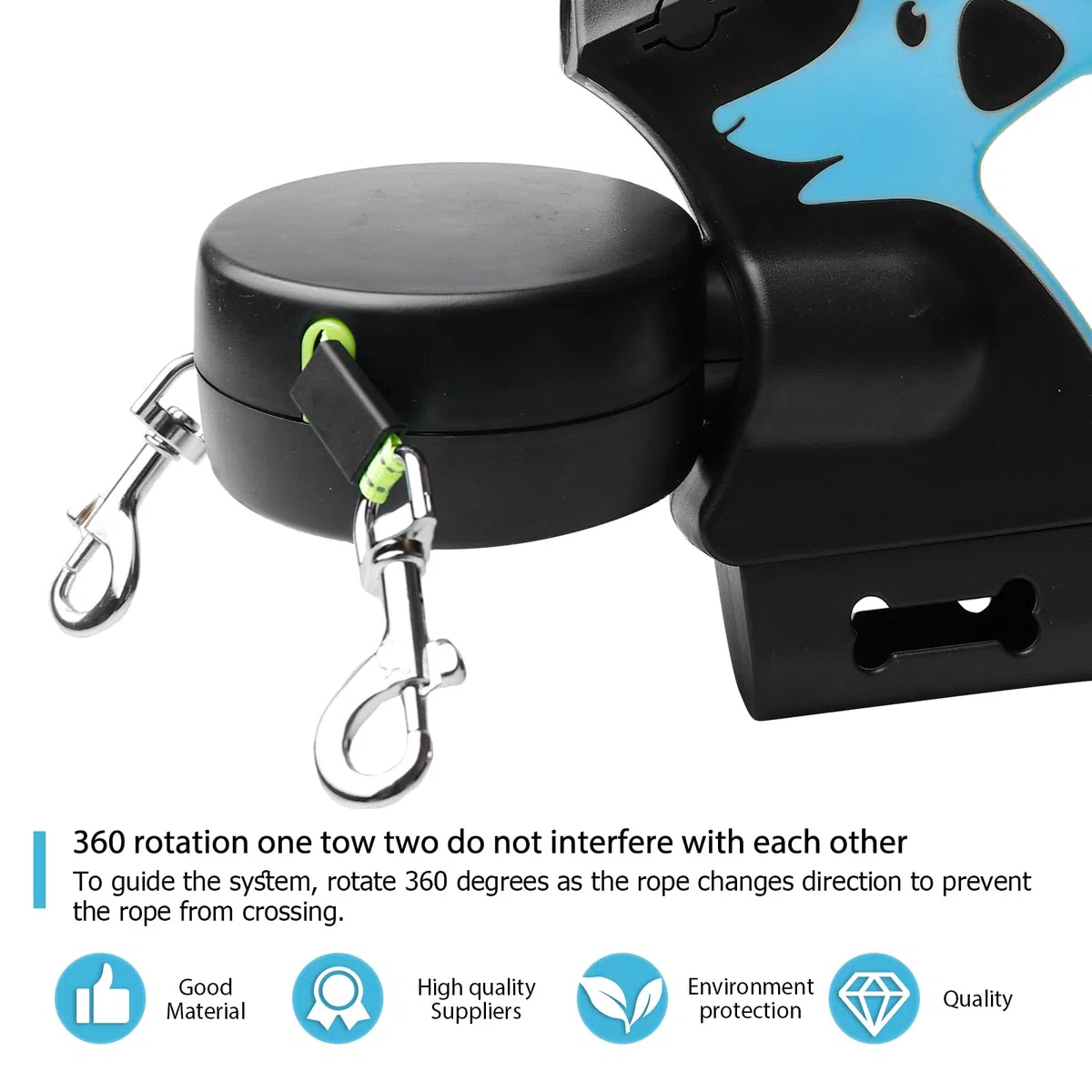Doble correa retráctil para perros, correa enrollable con luz LED, doble correa extensible para perros de 3 m, flexible, mango antideslizante, botón de freno rápido para perros pequeños y medianos