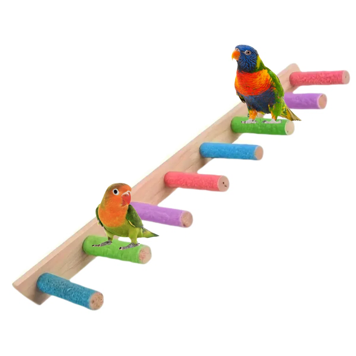Escalera lima uñas para jaulas de loros agaporni, ninfa, accesorio de escalada cotorra, caique, juguete de pájaros conures, pyrrhurras, loris, rosellas, percha de loro 8 peldaños y materiales seguros.