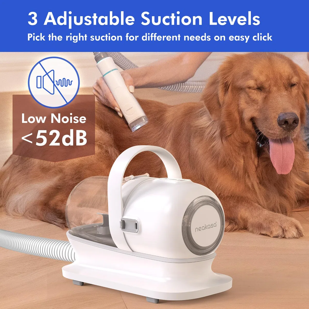 Neakasa Cortapelos Perros y Gatos con aspirador pelos mascotas, 99% Succión de Pelo, Maquina cortar pelo Silenciosa, 5 herramientas de belleza - cepillos para gatos y perros