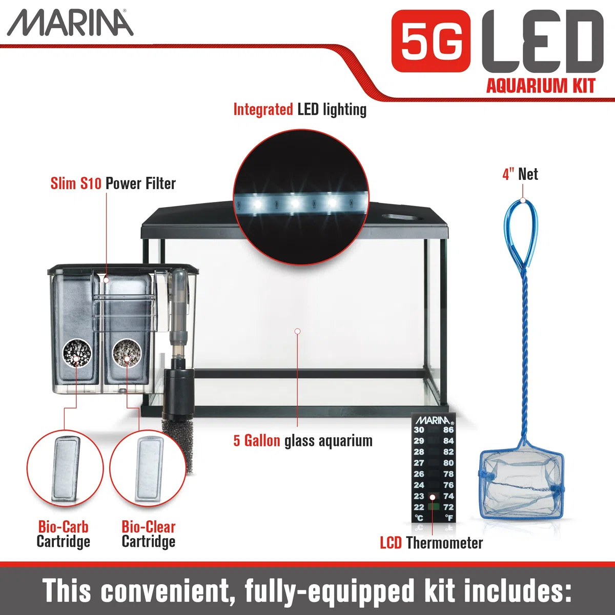 Marina Kit de Acuario con Iluminación LED 5G, 19 L